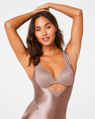 SPANXshape™ Satin-X™ Open-Bust Mid-Thigh Bodysuit | Cafe Au Lait