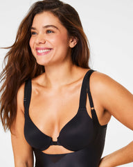 SPANXshape™ Satin-X™ Open-Bust Mid-Thigh Bodysuit | Very Black