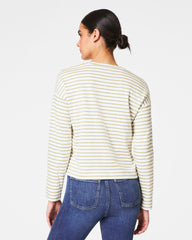 SPANX® Cotton Long Sleeve Crewneck Top | Cypress Stripe