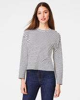 SPANX® Cotton Long Sleeve Crewneck Top | Classic Black Stripe