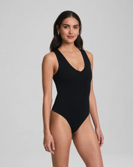 SPANXsmooth™ Jersey V-Neck Thong Bodysuit | Classic Black