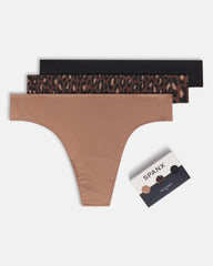 SPANXsmooth™ Fit-To-You Thong 3-Pack Box | Cafe Au Lait/Iconic Leopard/Very Black