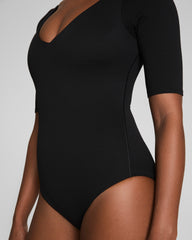 SPANXshape™ Swim Pique Short Sleeve One-Piece | Very Black