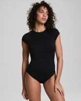 SPANXshape™ Swim Pique High Neck Short Sleeve One-Piece | Very Black