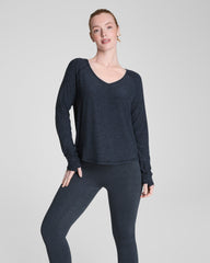SPANX® SoftStretch Long Sleeve V-Neck Top | Very Black / Light Very Black