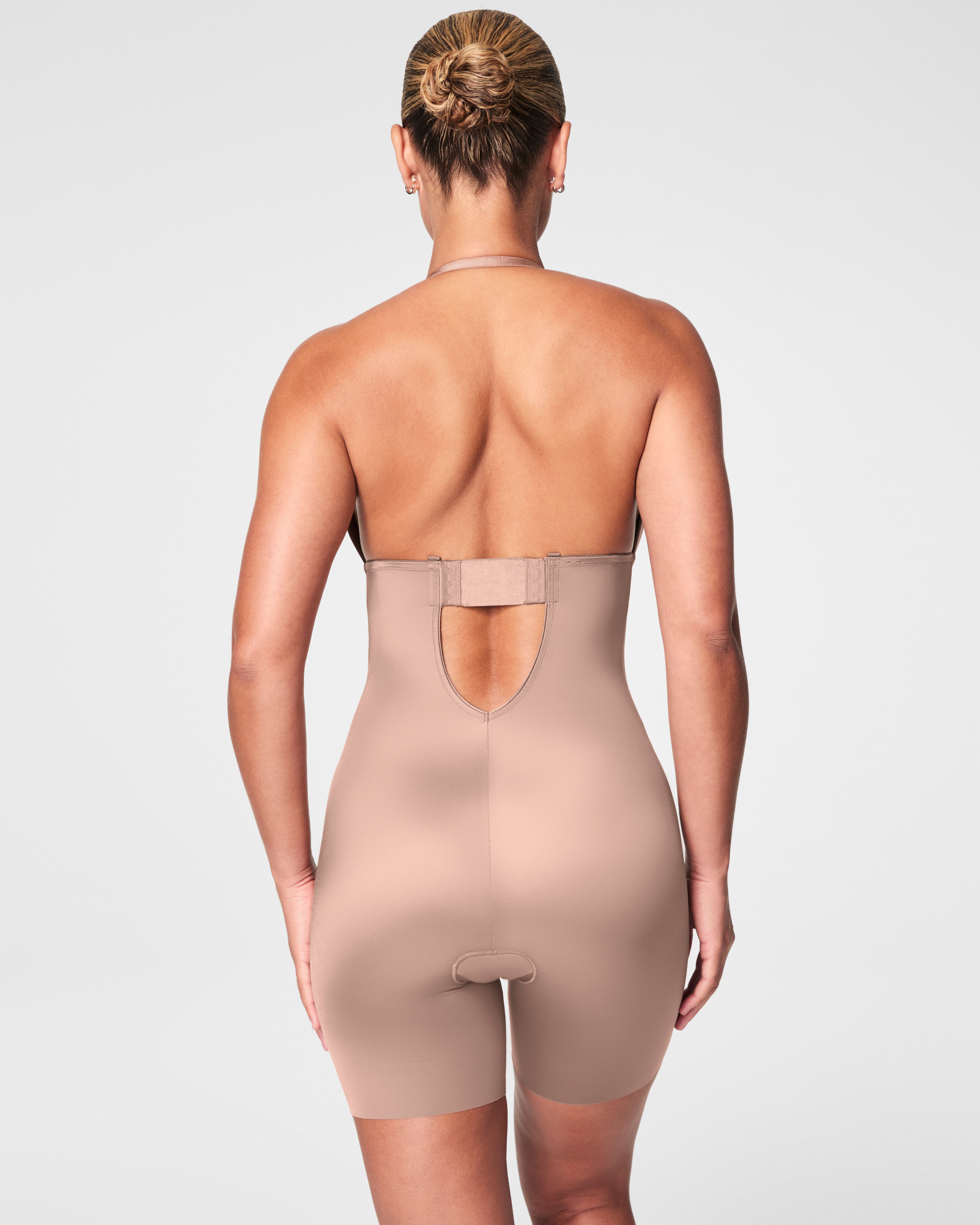 SPANXshape™ Suit Your Fancy Plunge Low-Back Mid-Thigh Bodysuit | Cafe Au Lait