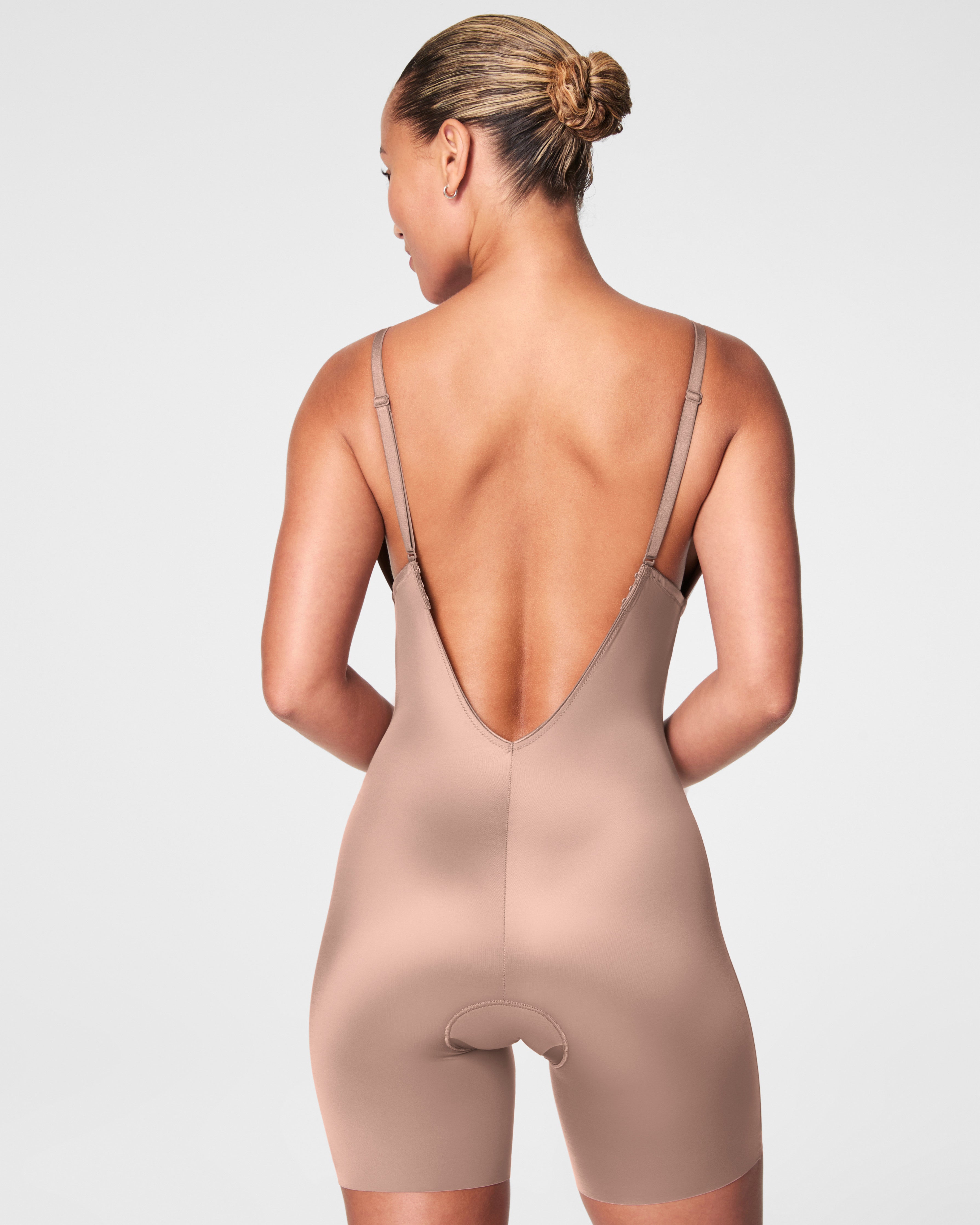 SPANXshape™ Suit Your Fancy Plunge Low-Back Mid-Thigh Bodysuit | Cafe Au Lait