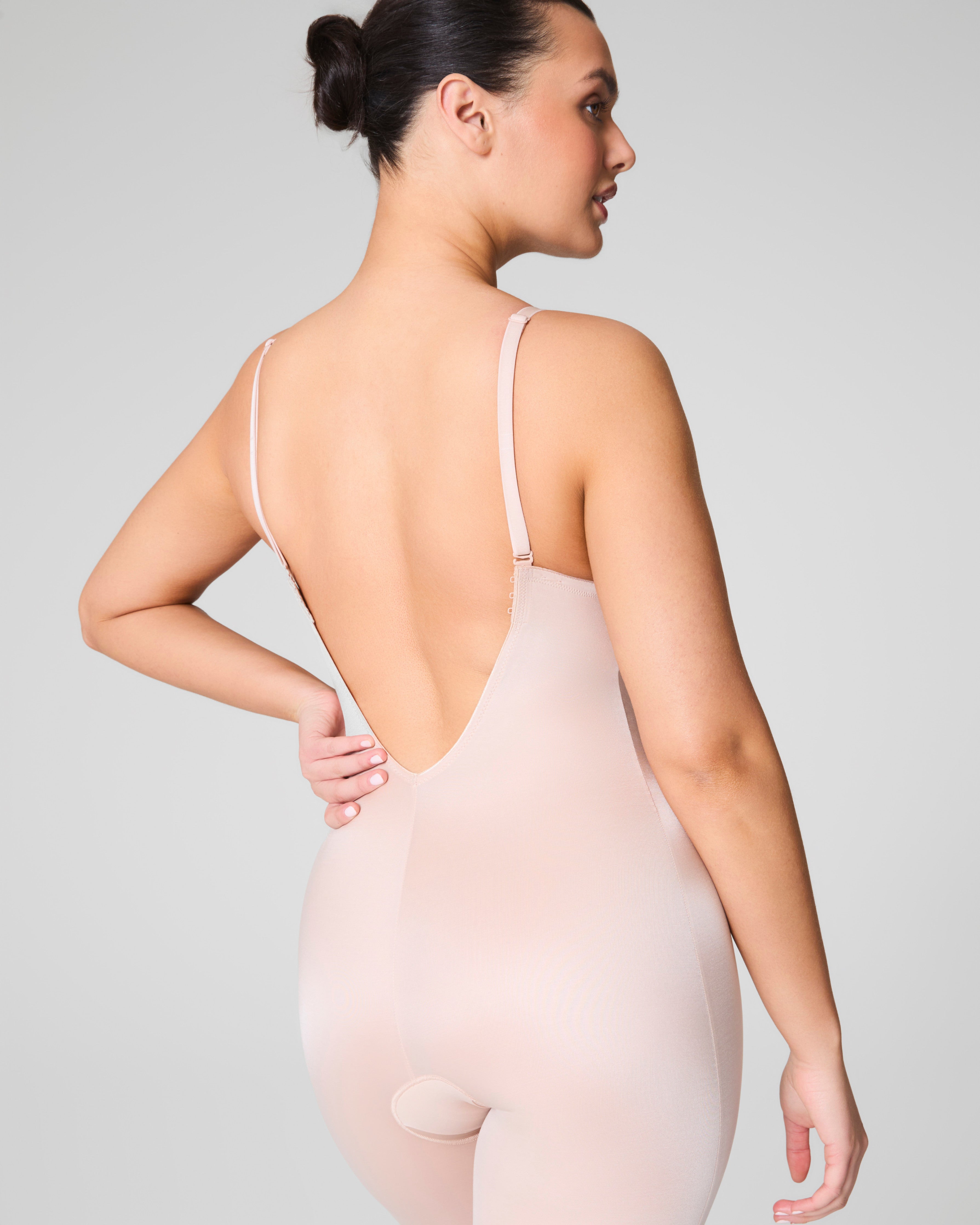 SPANXshape™ Suit Your Fancy Plunge Low-Back Mid-Thigh Bodysuit | Champagne Beige