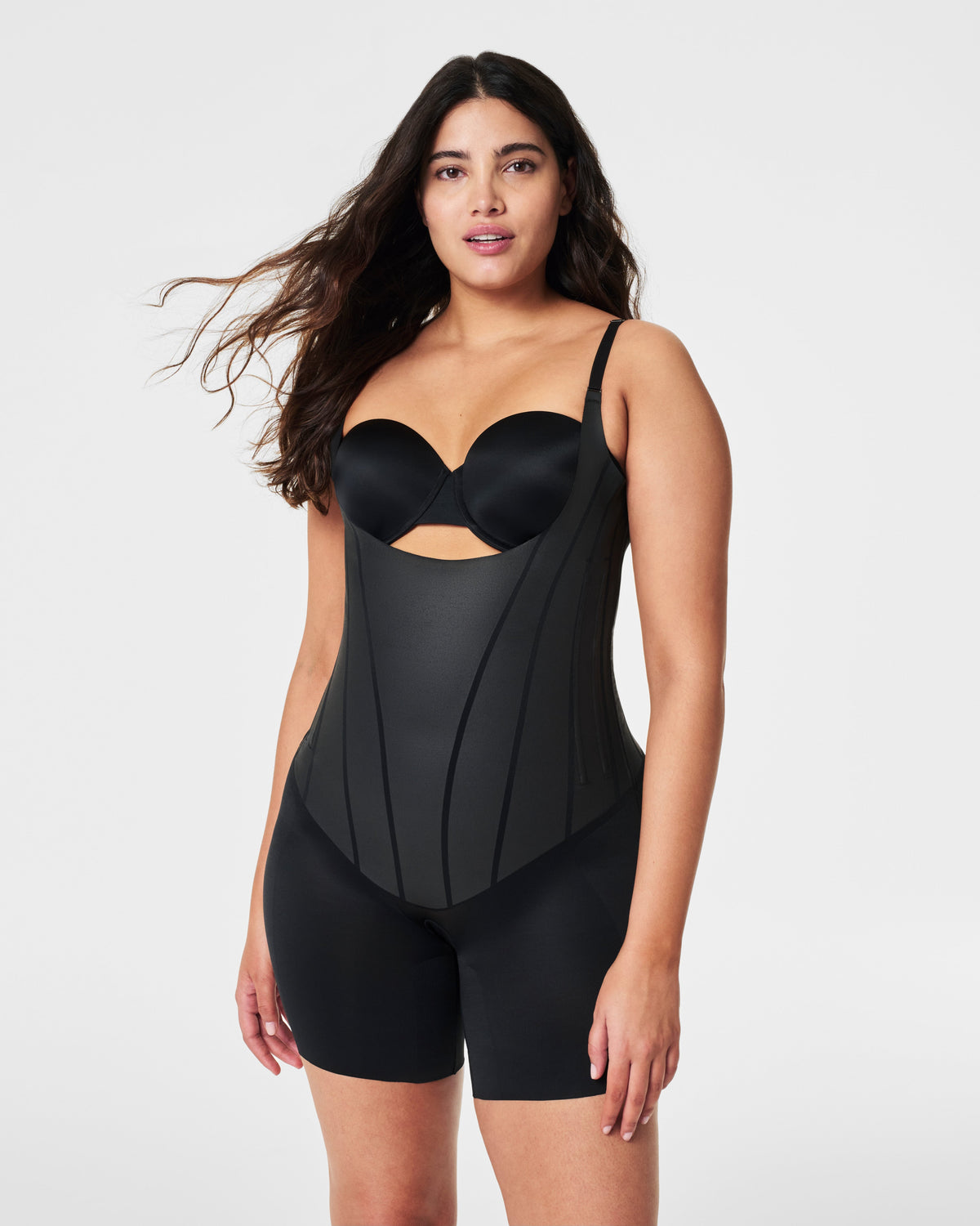 SPANXsupersculpt™ TotalContour Open-Bust Mid-Thigh Bodysuit | Very Black