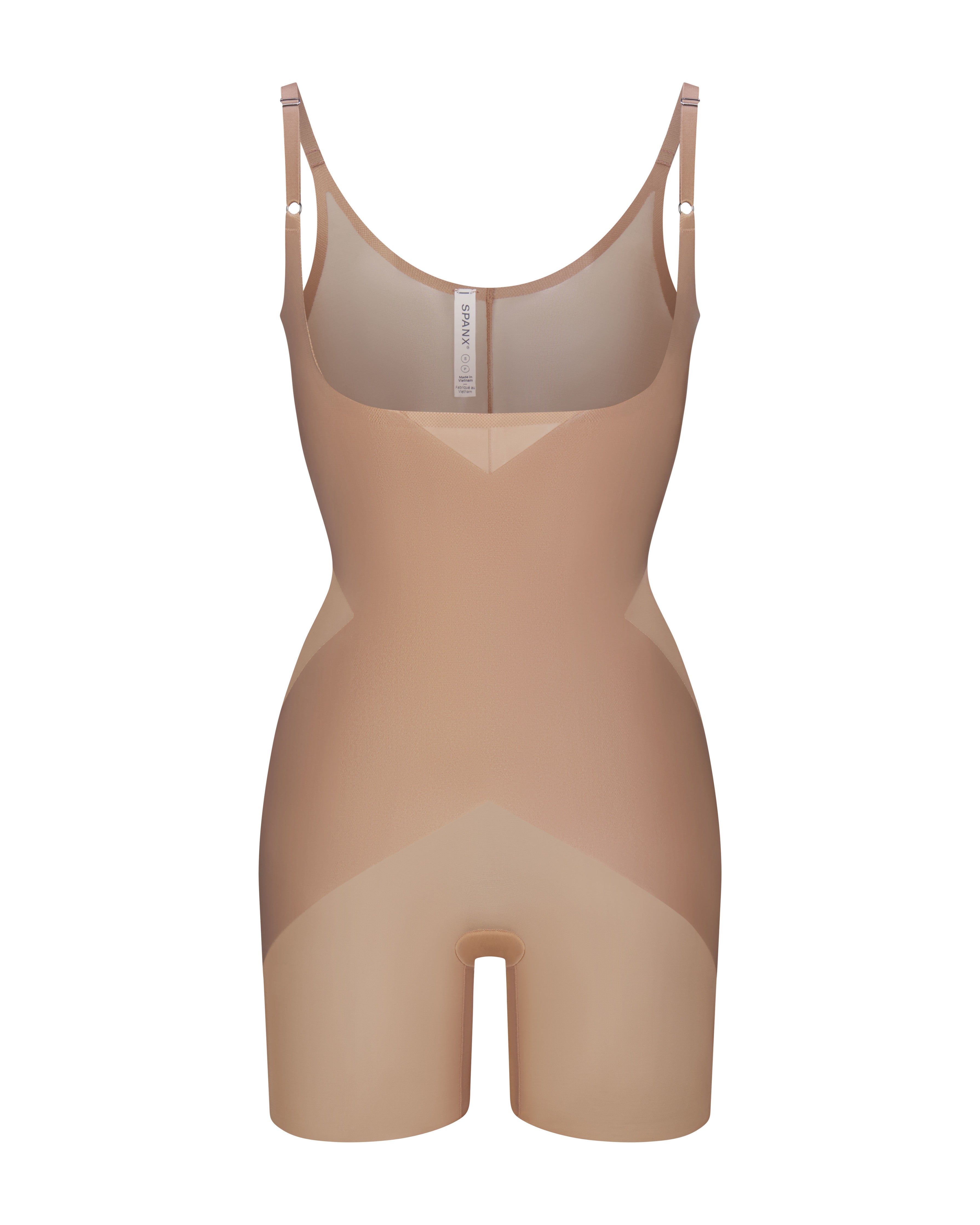 SPANXshape™ Satin-X™ Open-Bust Mid-Thigh Bodysuit | Cafe Au Lait