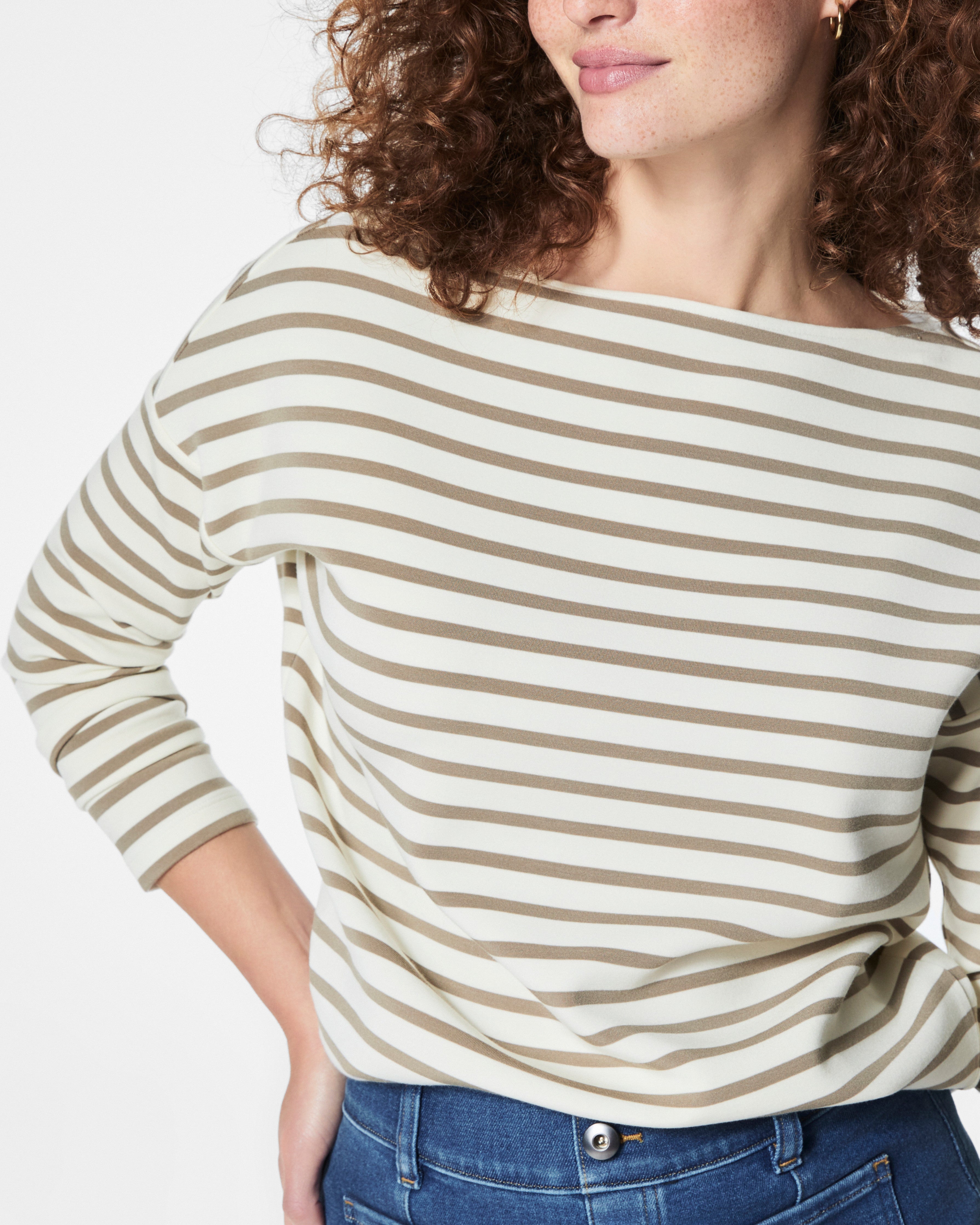 SPANX AirEssentials® Boat Neck Top | Fawn Stripe