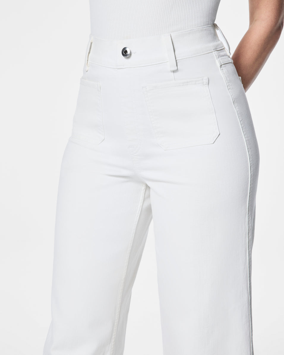 SPANXshape™ Original EveryWear Cropped Wide Leg Jeans with Patch Pockets | White