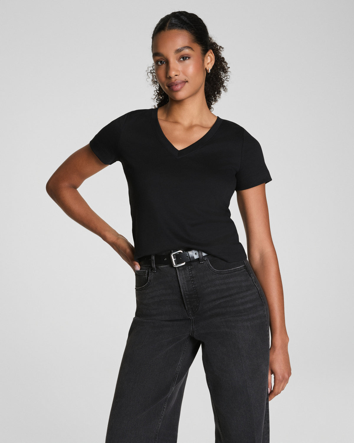 SPANX® Cotton V-Neck Tee | Classic Black