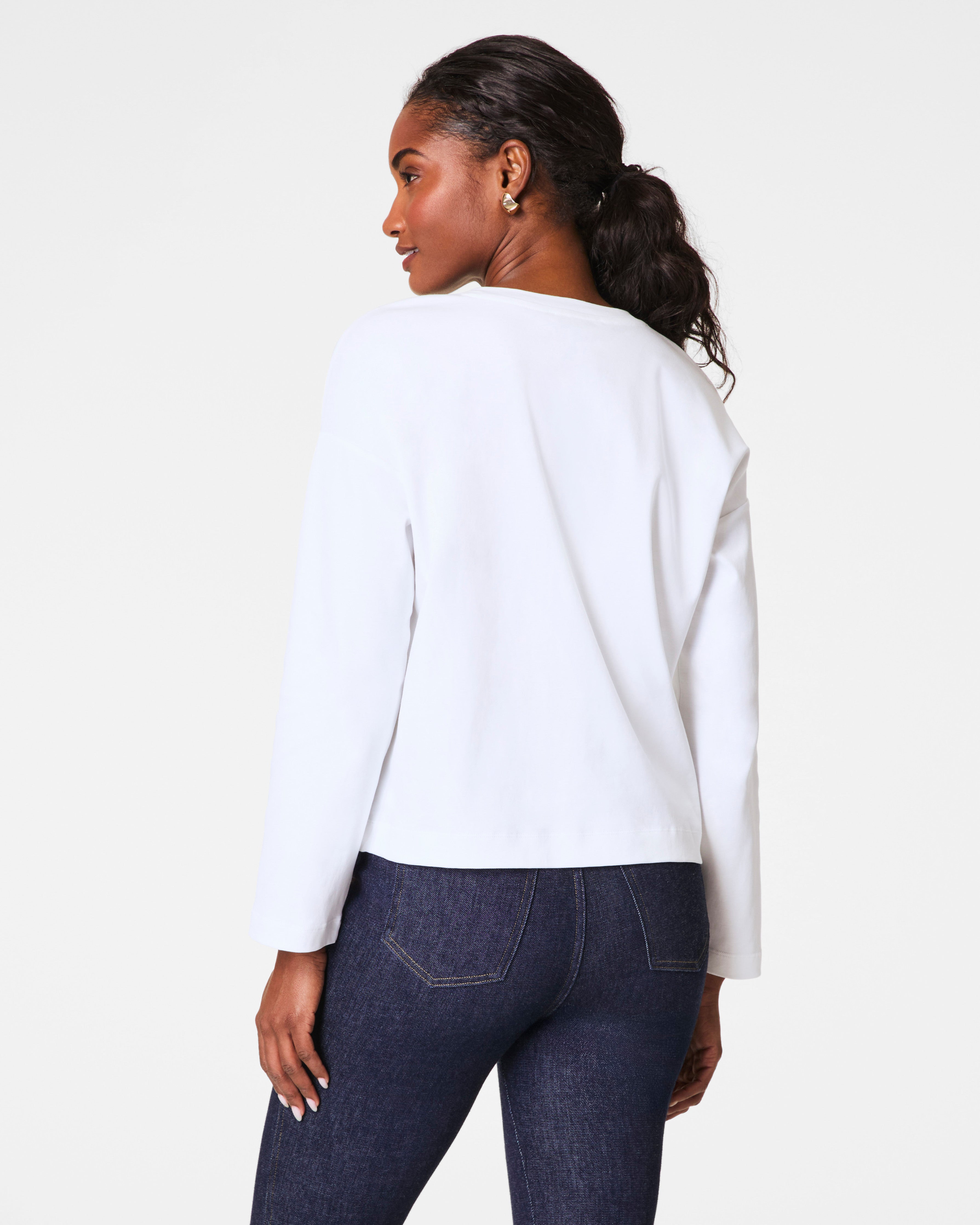 SPANX® Cotton Long Sleeve Crewneck Top | Classic White