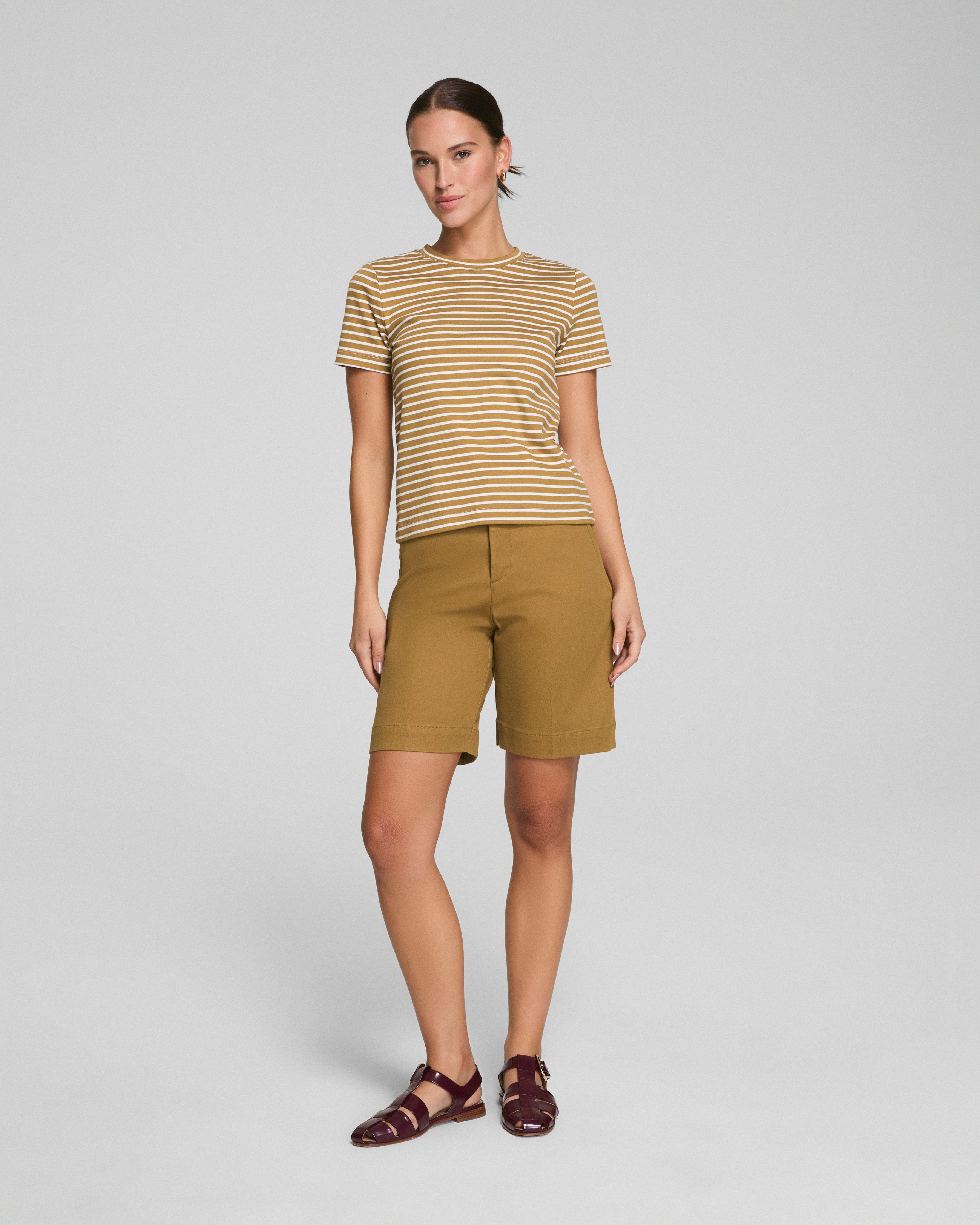 SPANX® Cotton Crewneck Tee | Flax Powder Stripe