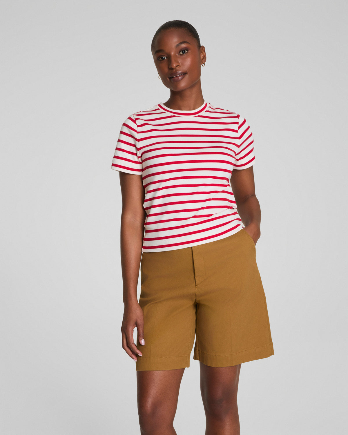 SPANX® Cotton Crewneck Tee | Ivory/Spanx Red