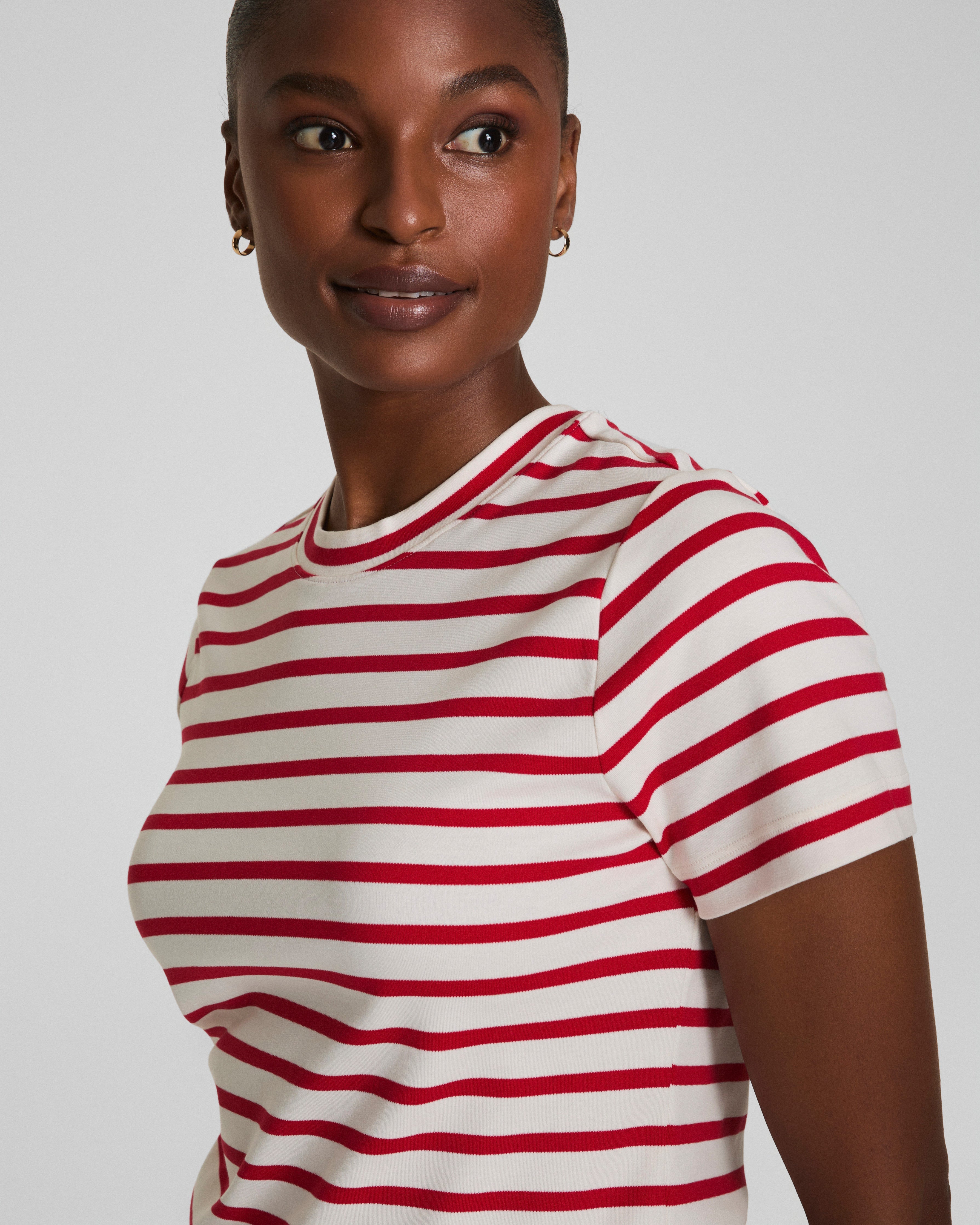 SPANX® Cotton Crewneck Tee | Ivory/Spanx Red