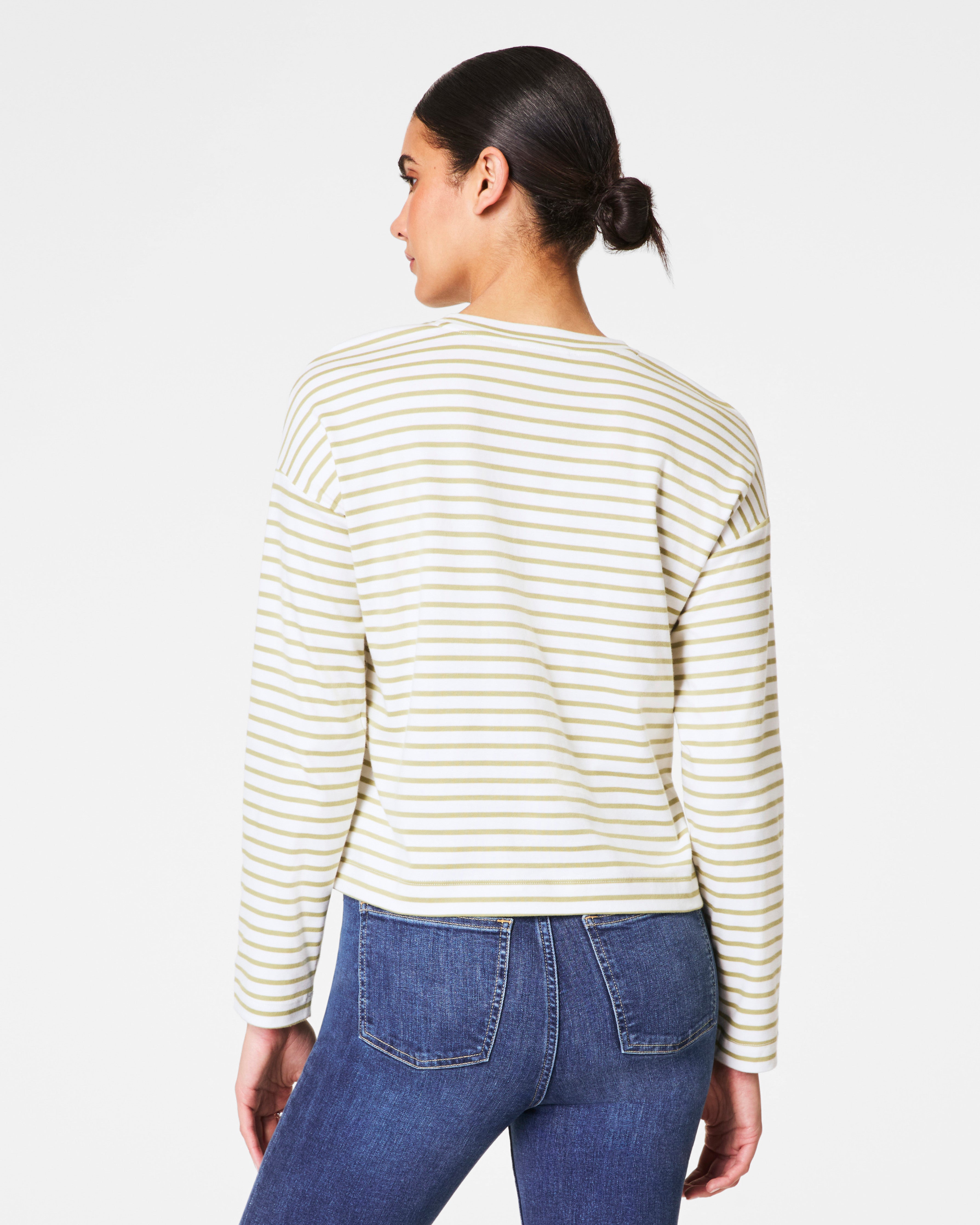 SPANX® Cotton Long Sleeve Crewneck Top | Cypress Stripe