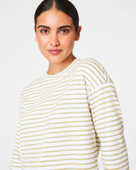 SPANX® Cotton Long Sleeve Crewneck Top | Cypress Stripe