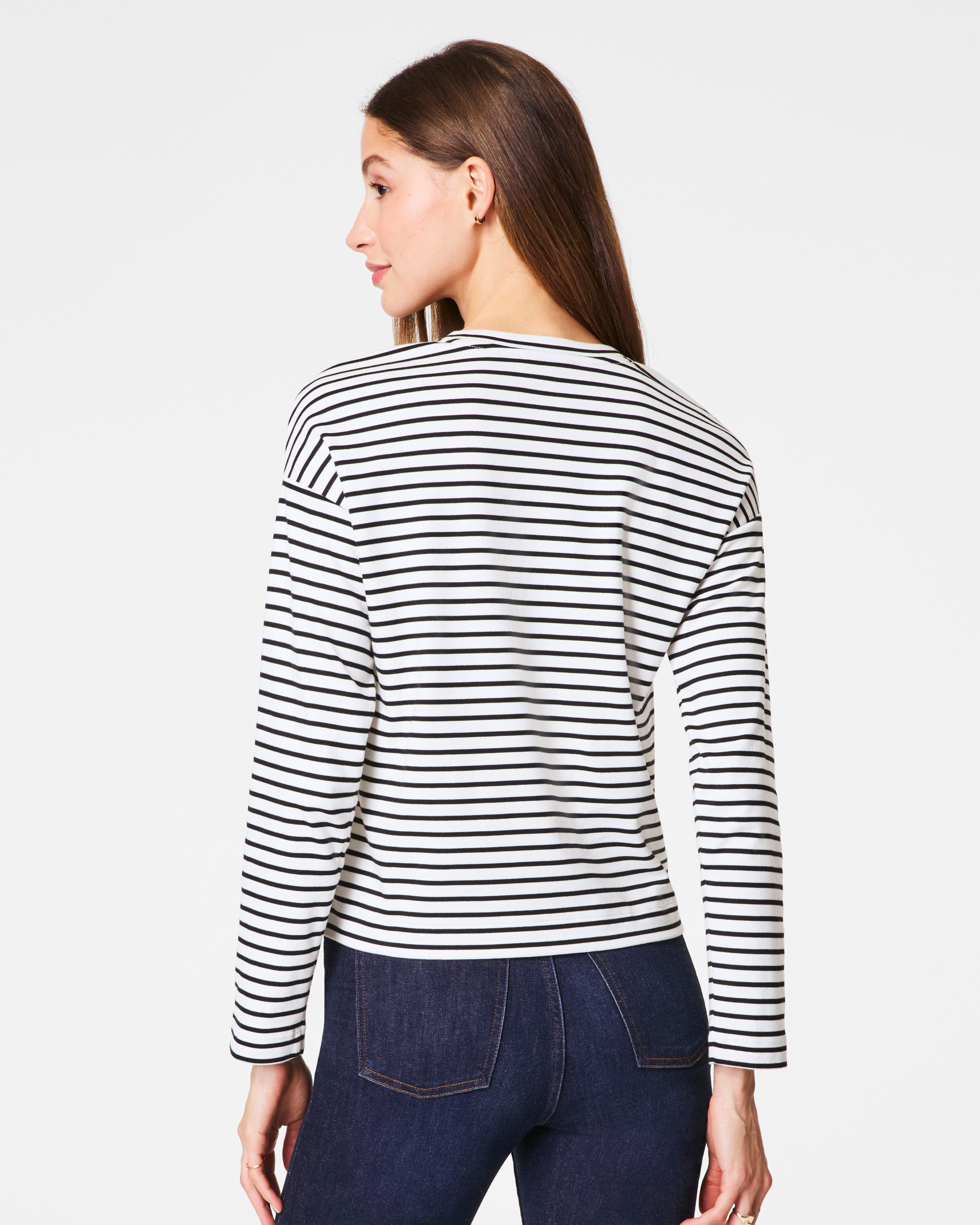 SPANX® Cotton Long Sleeve Crewneck Top | Classic Black Stripe