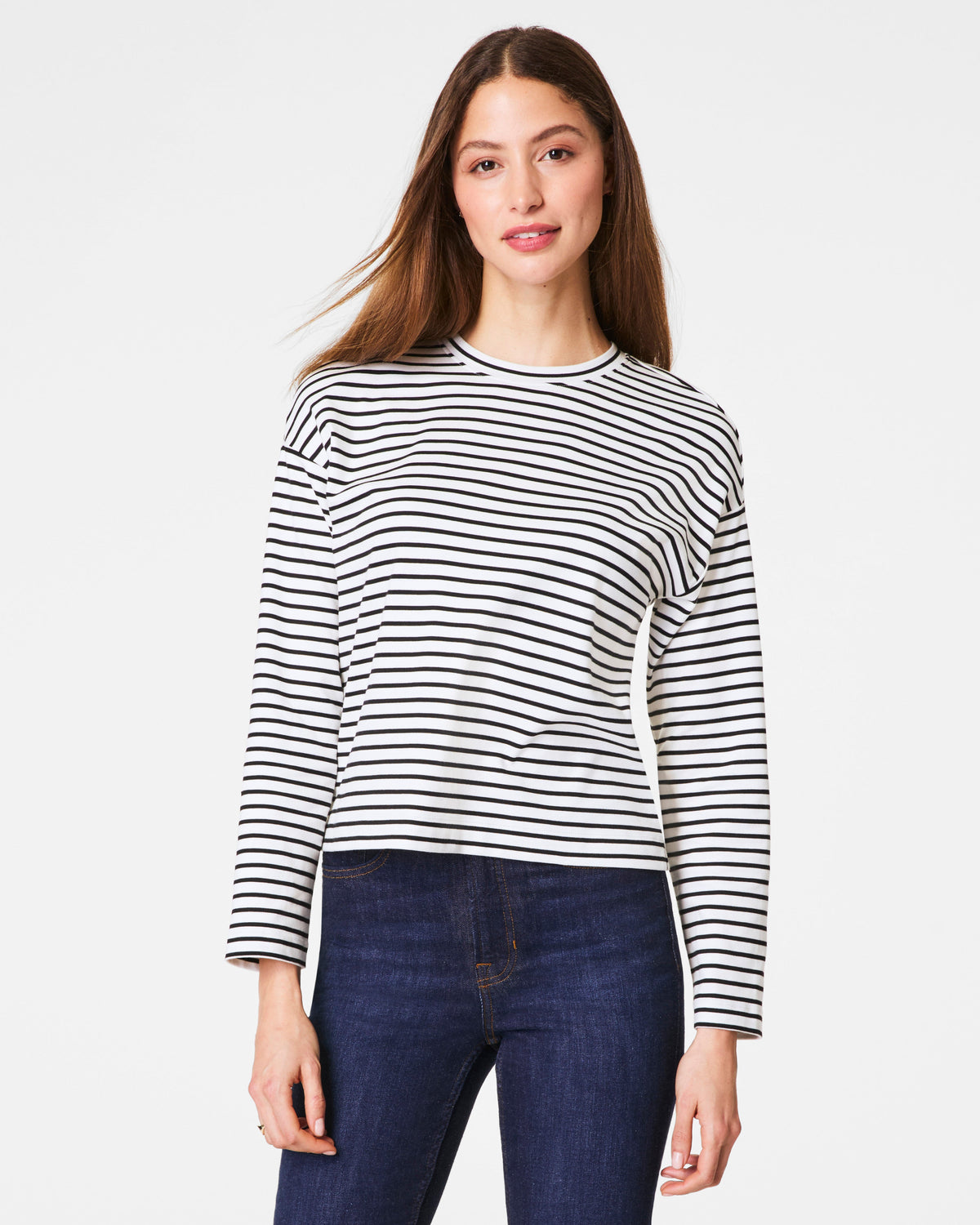 SPANX® Cotton Long Sleeve Crewneck Top | Classic Black Stripe