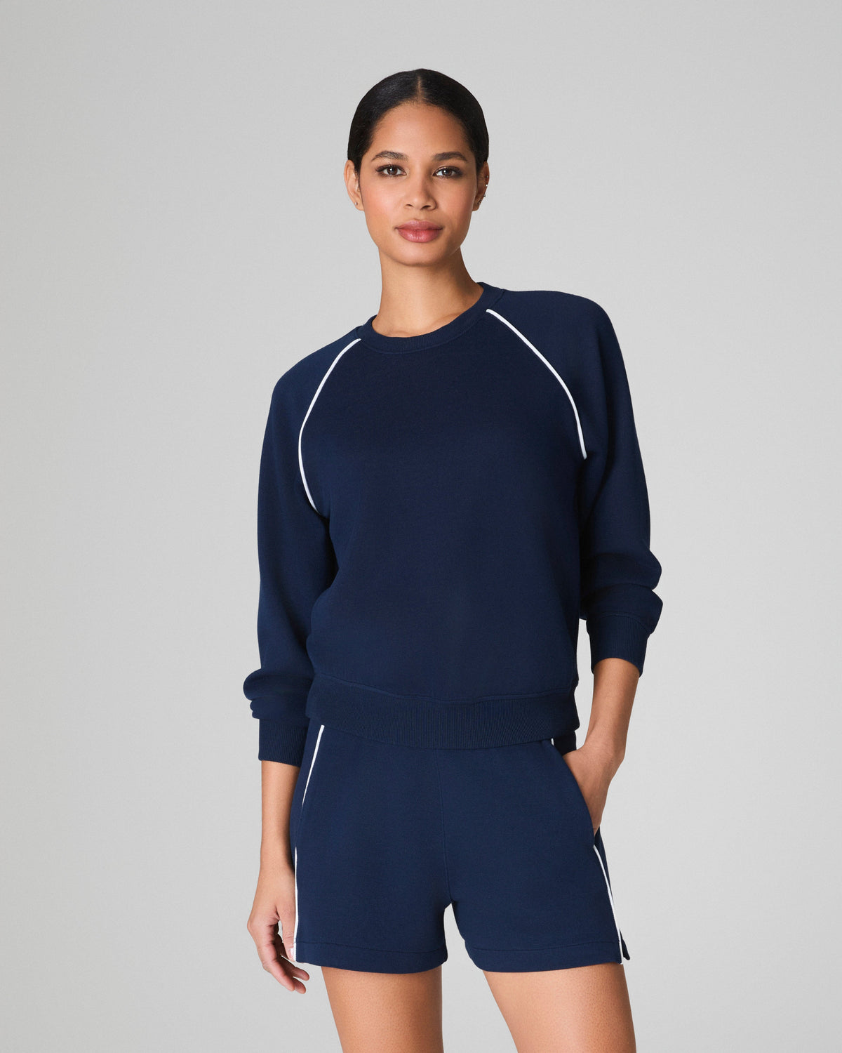 SPANX AirEssentials® Pique Long Sleeve Crewneck Top | Timeless Navy