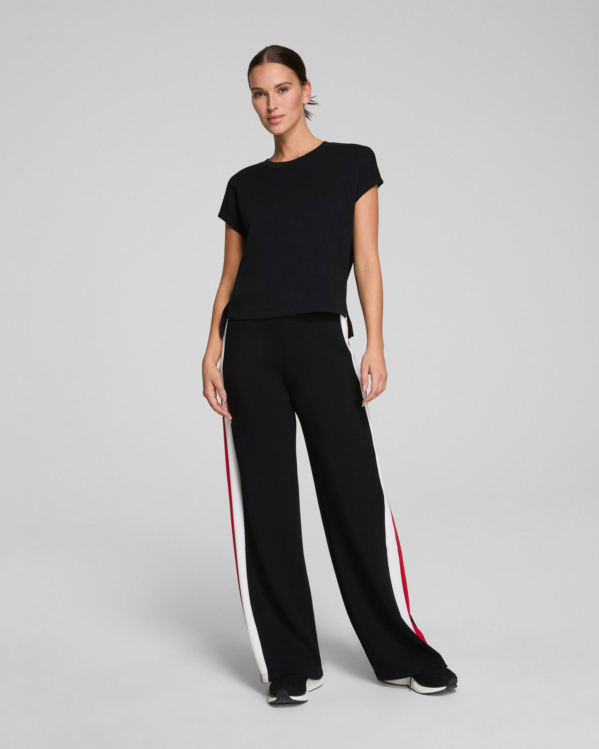 SPANX AirEssentials® Colorblock Wide Leg Track Pant | Very Black/Powder/Spanx Red