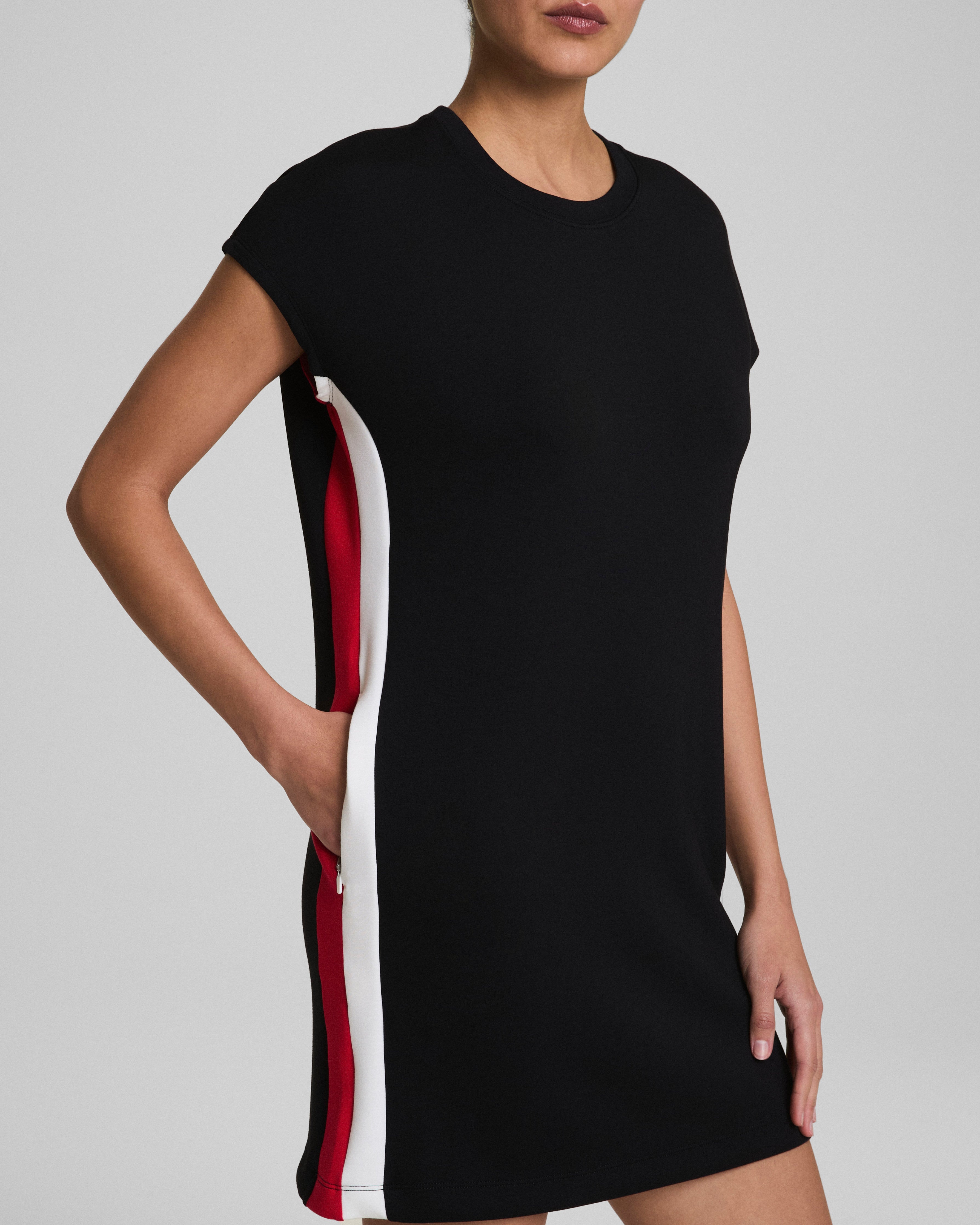 SPANX AirEssentials® Colorblock Mini T-Shirt Dress | Very Black/Powder/Spanx Red