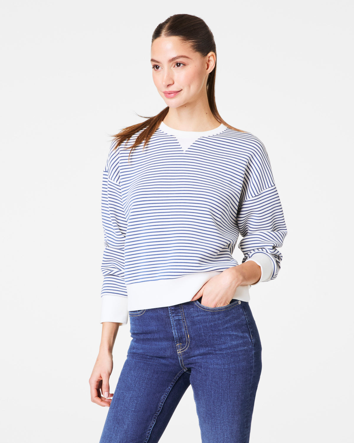 SPANX AirEssentials® Striped Crewneck | Faded Indigo Stripe