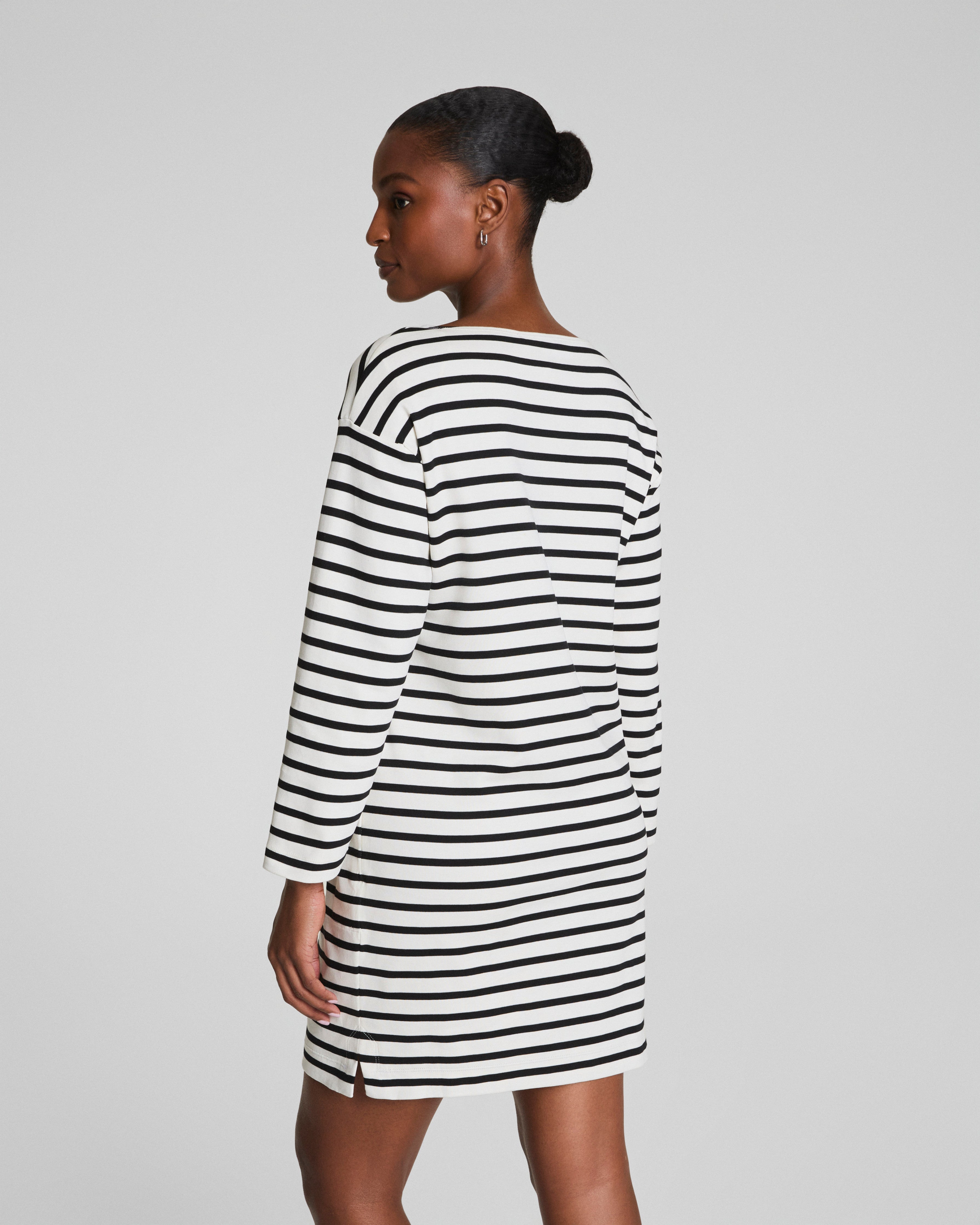 SPANX® Cotton Boatneck Mini Dress | Ivory/Classic Black