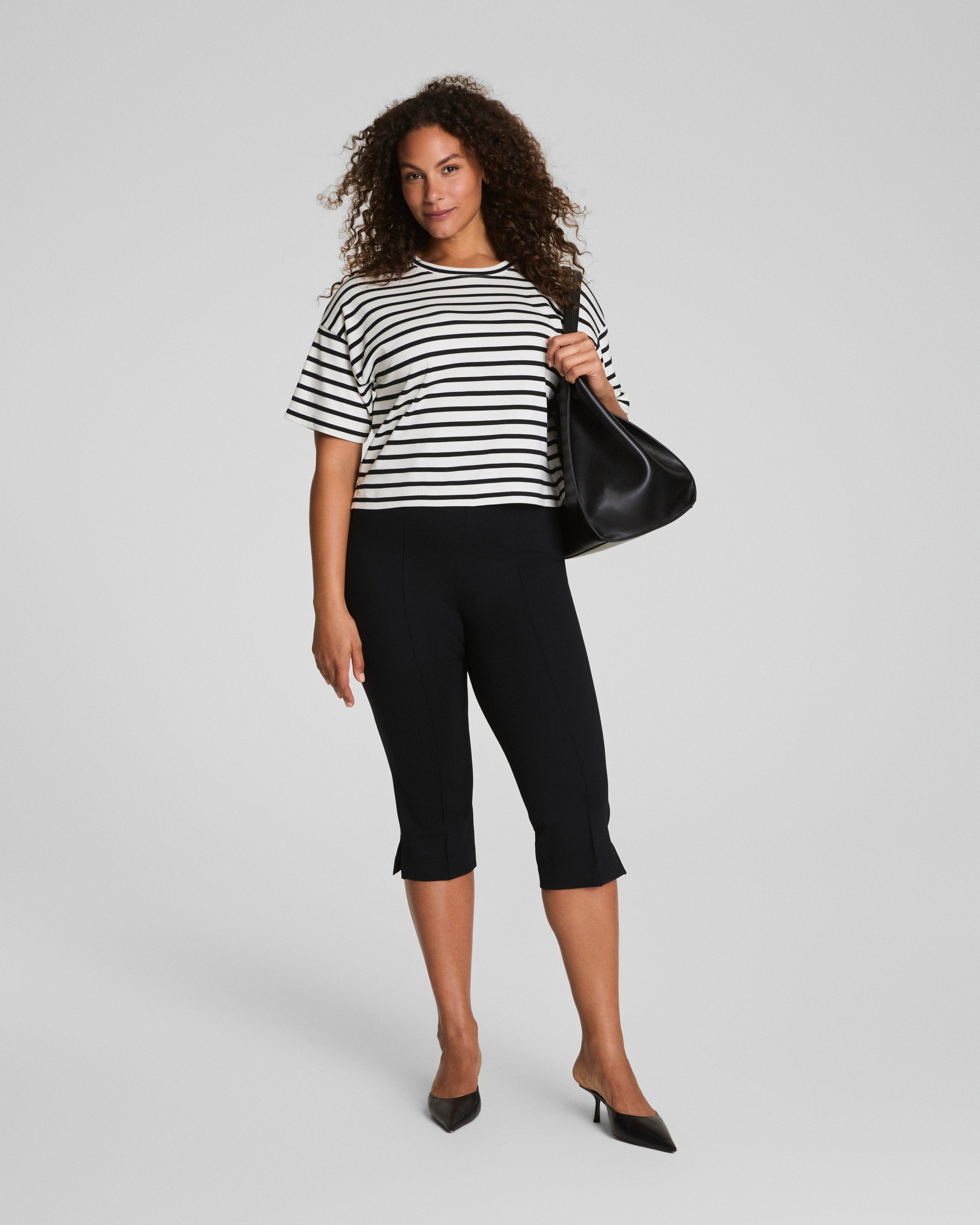 SPANX® Cotton Cropped Tee | Ivory/Classic Black