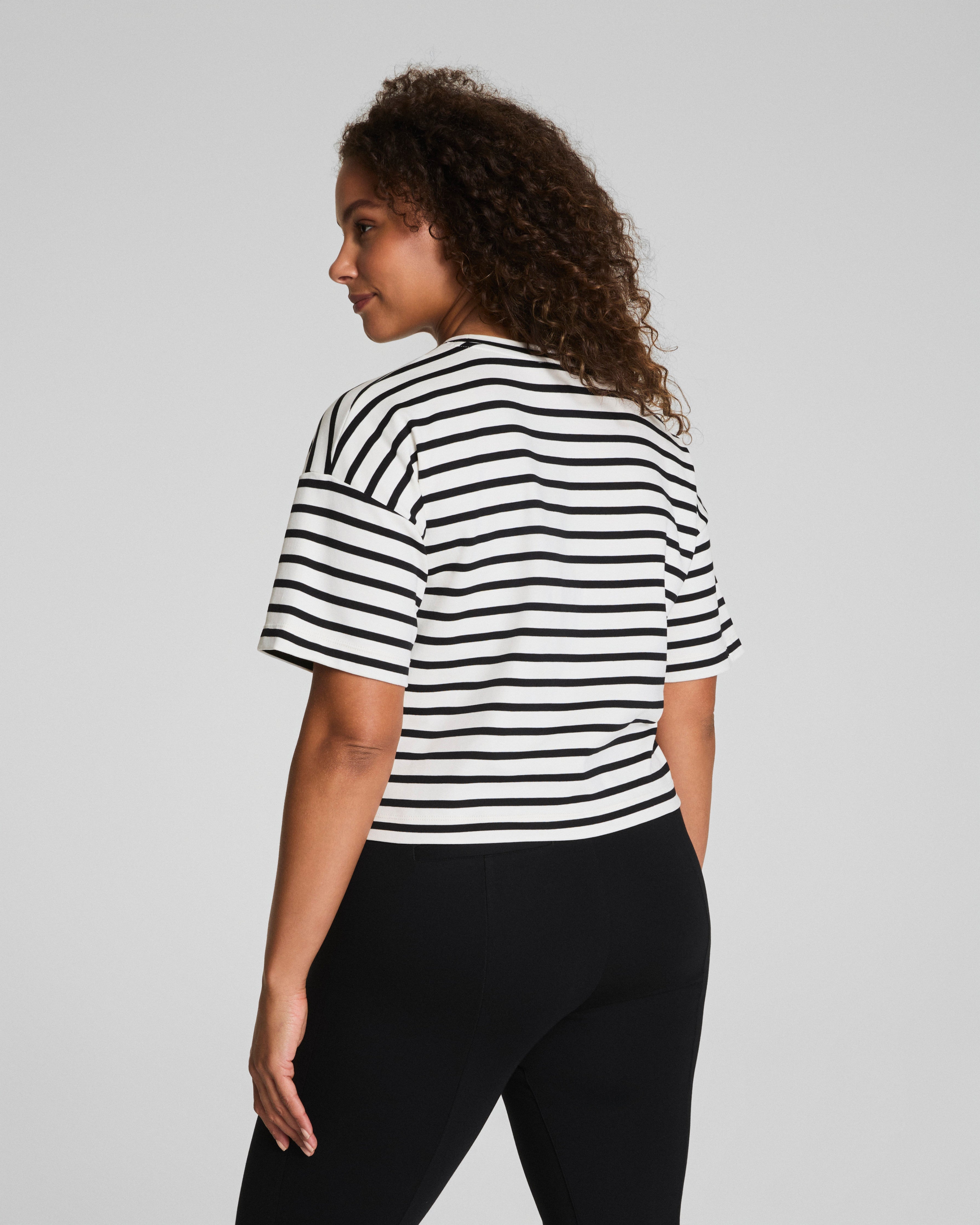 SPANX® Cotton Cropped Tee | Ivory/Classic Black