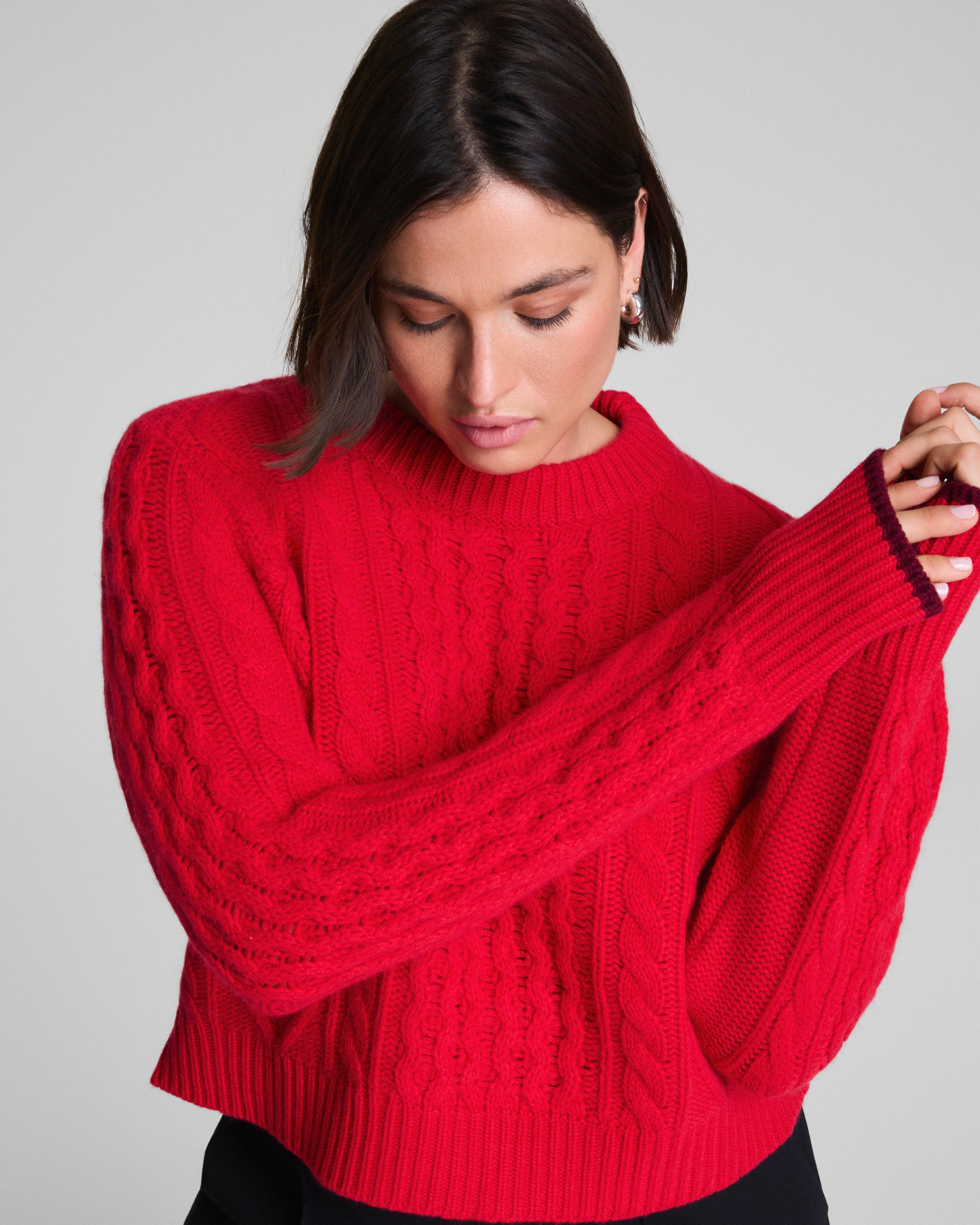 La Ligne Cropped Cable Marin Sweater | Spanx Red