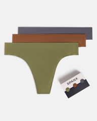 SPANXsmooth™ Fit-To-You Supima® Cotton Thong 3-Pack Box | Olive Leaf/Walnut/Earth Stone