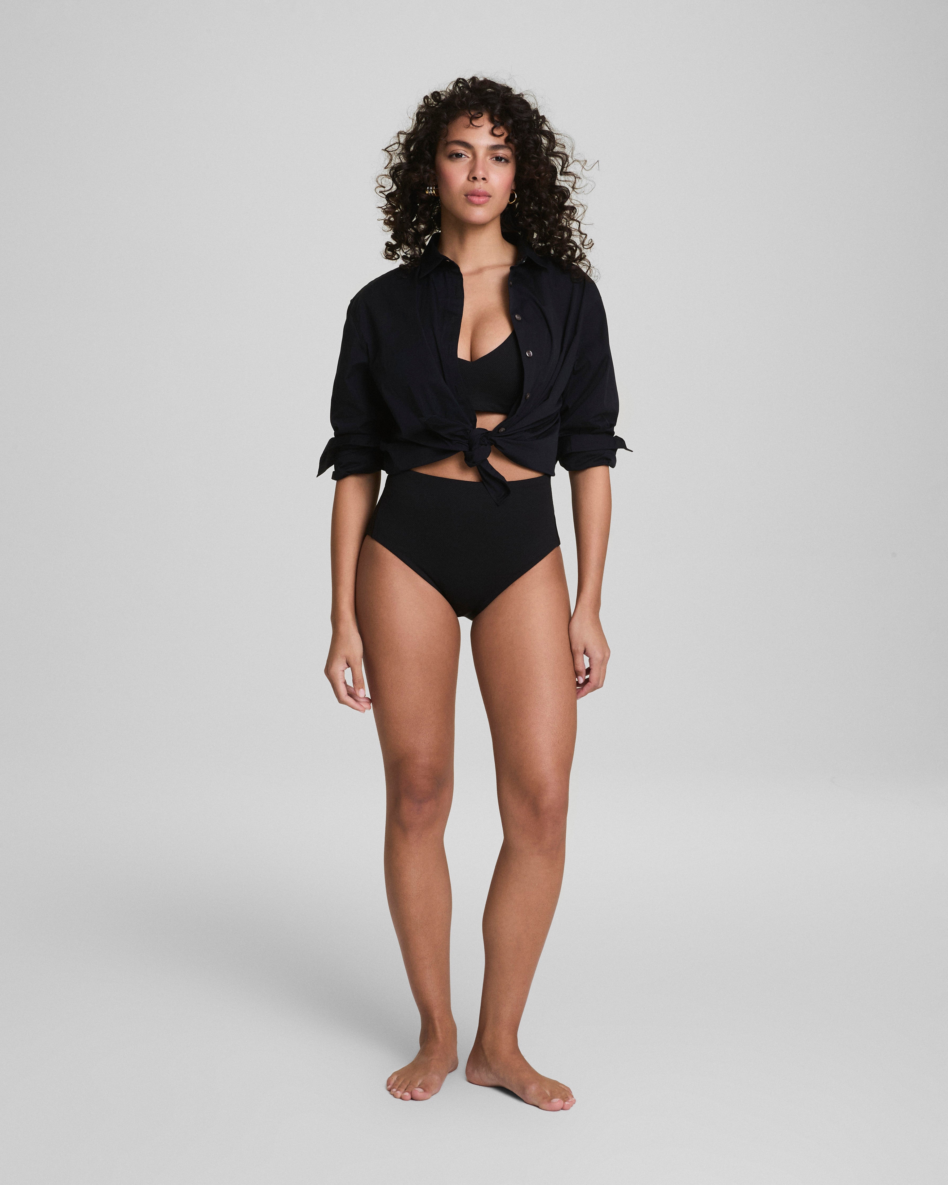 SPANXshape™ Swim Pique Plunge Bikini Top | Very Black