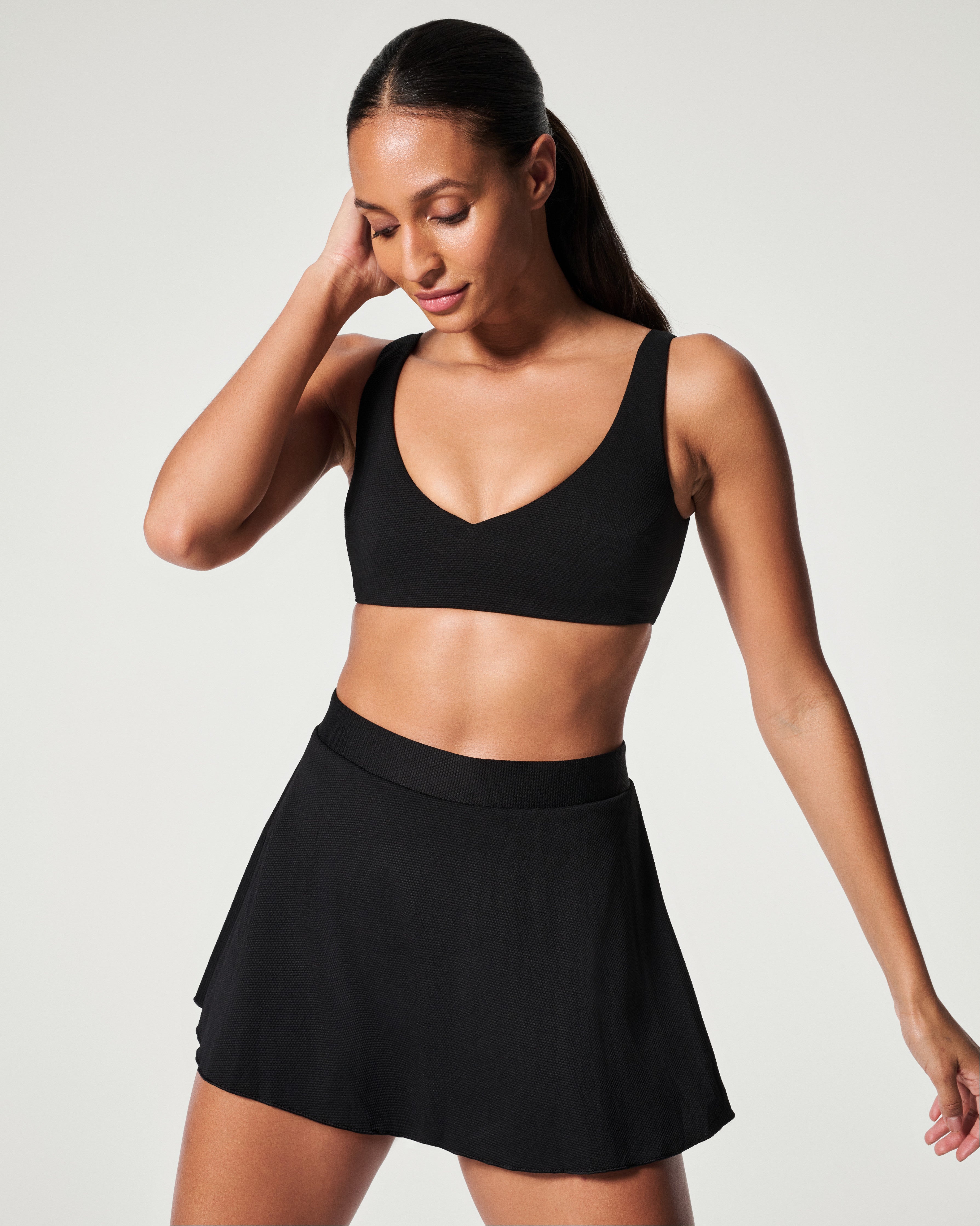 Pique Shaping High Rise Swim Skort | Very Black