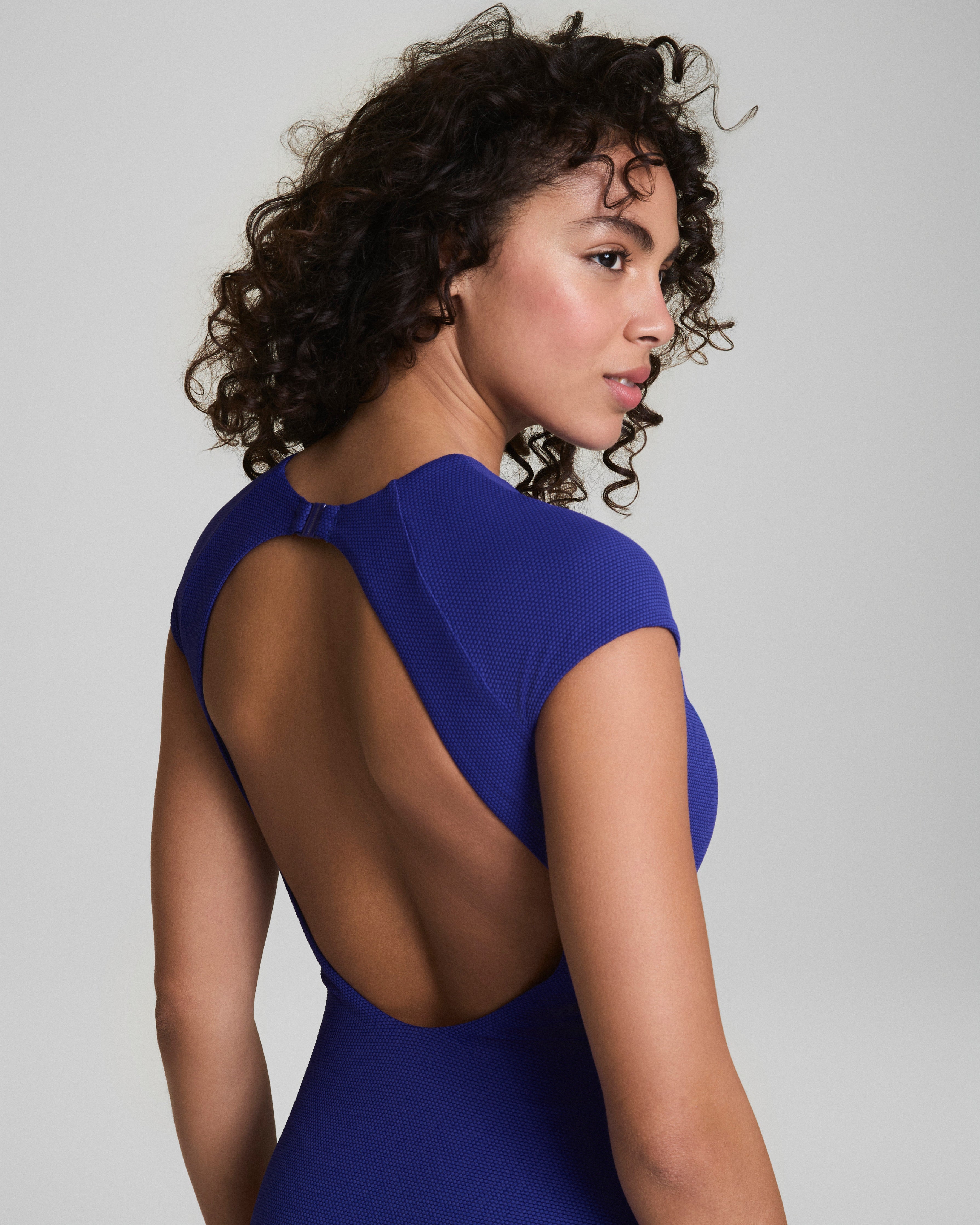 SPANXshape™ Swim Pique High Neck Short Sleeve One-Piece | Deep Azure