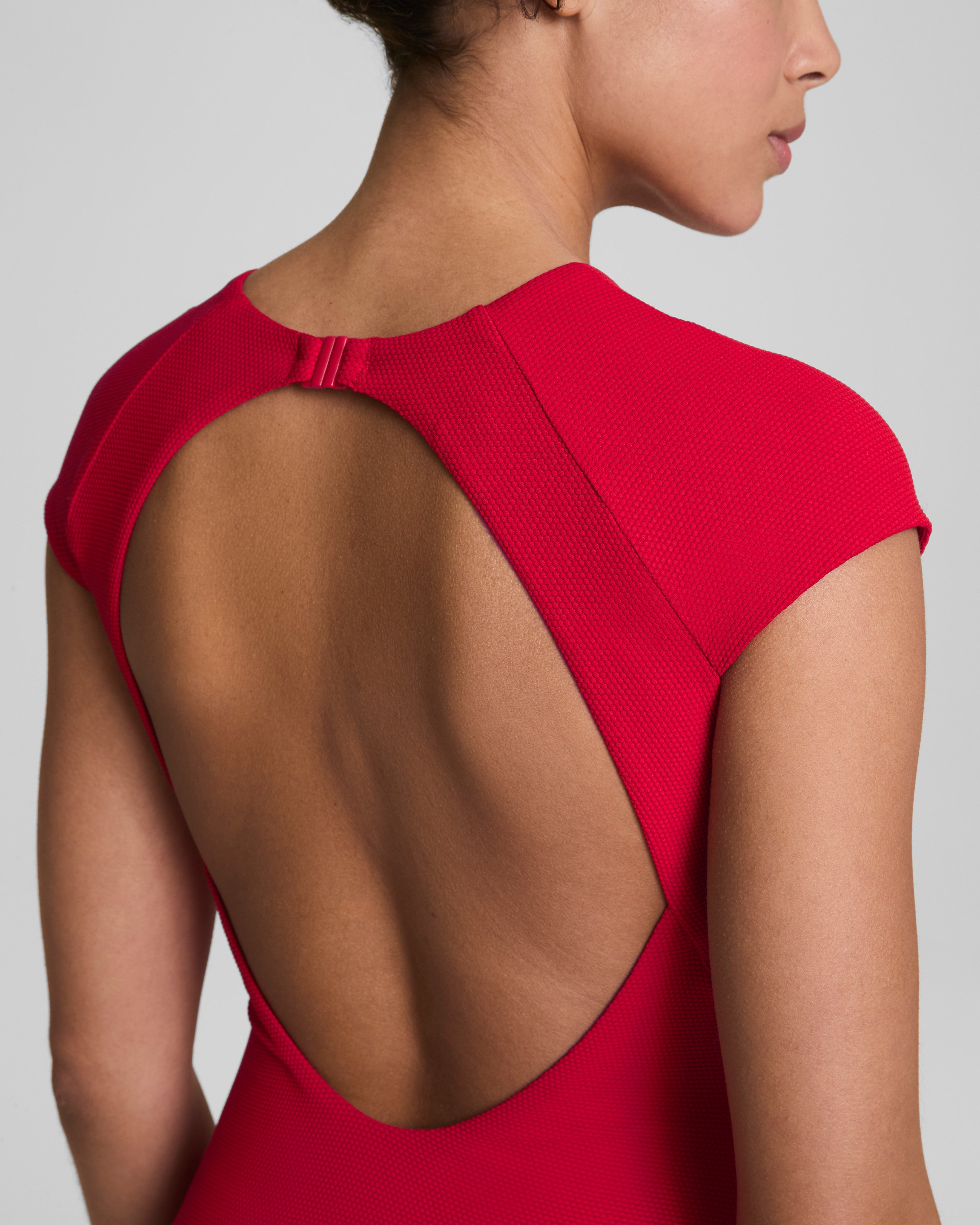 SPANXshape™ Swim Pique High Neck Short Sleeve One-Piece | Spanx Red