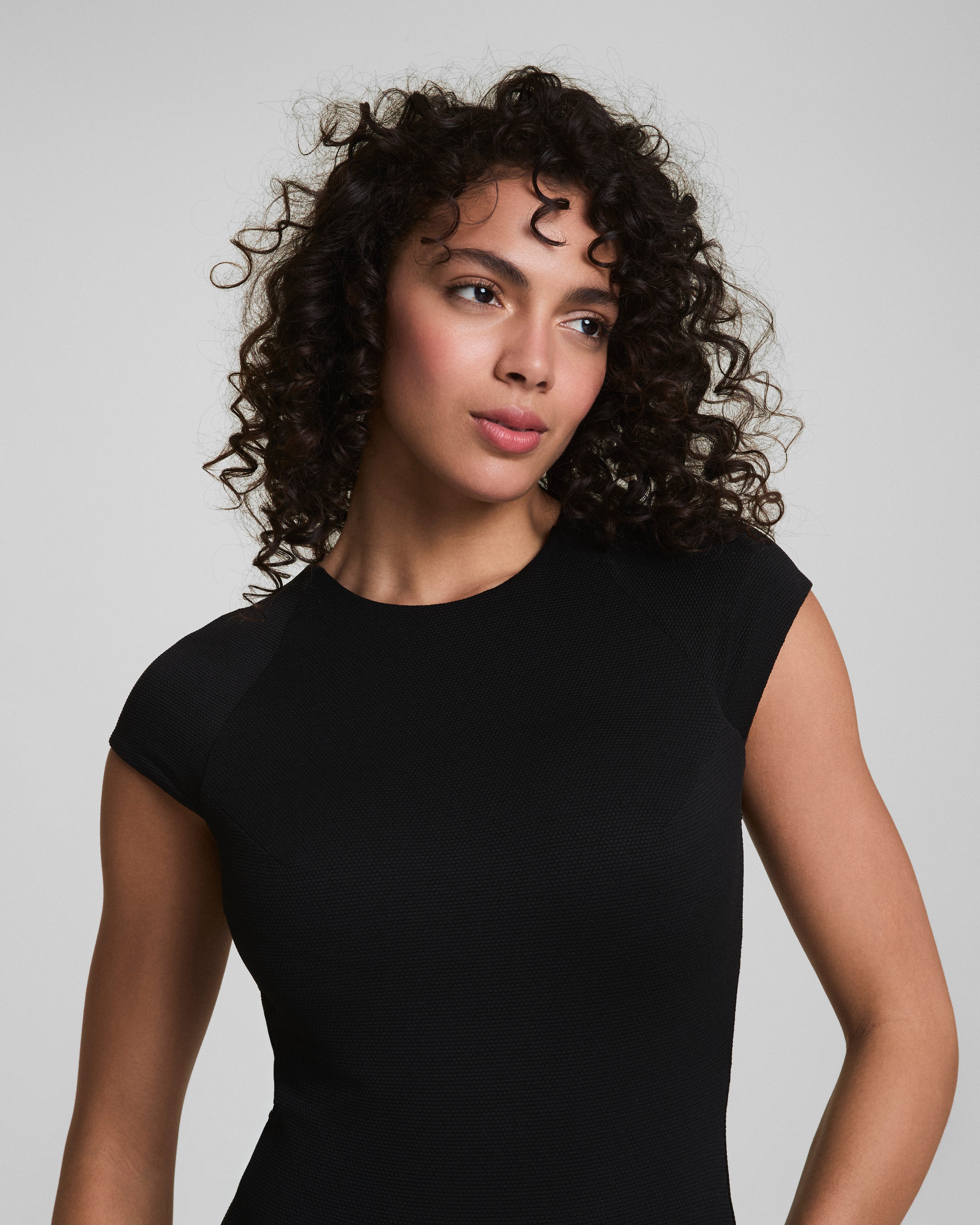 SPANXshape™ Swim Pique High Neck Short Sleeve One-Piece | Very Black