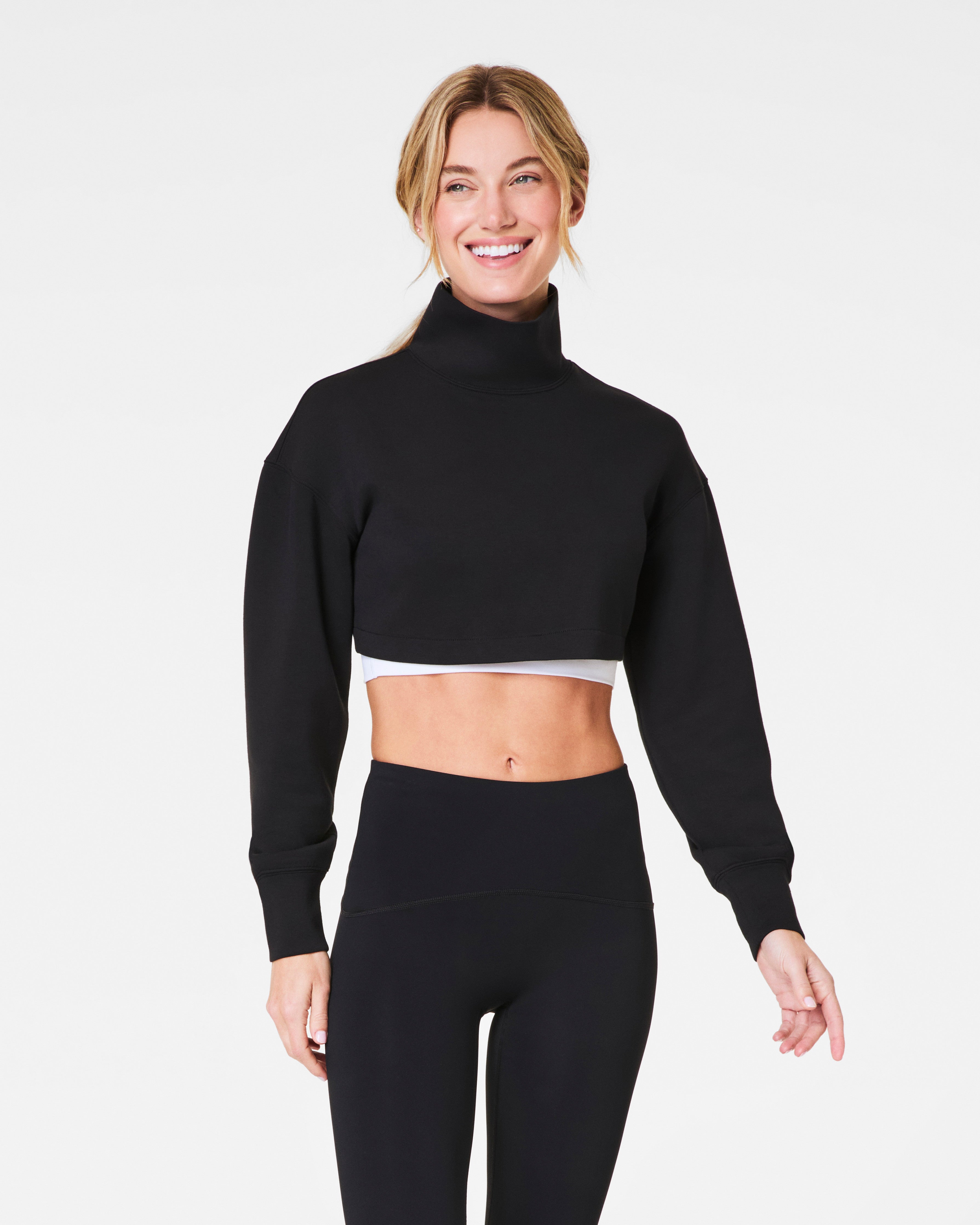 SPANX AirEssentials® Brushed & Cropped High-Neck Sweatshirt | Very Black