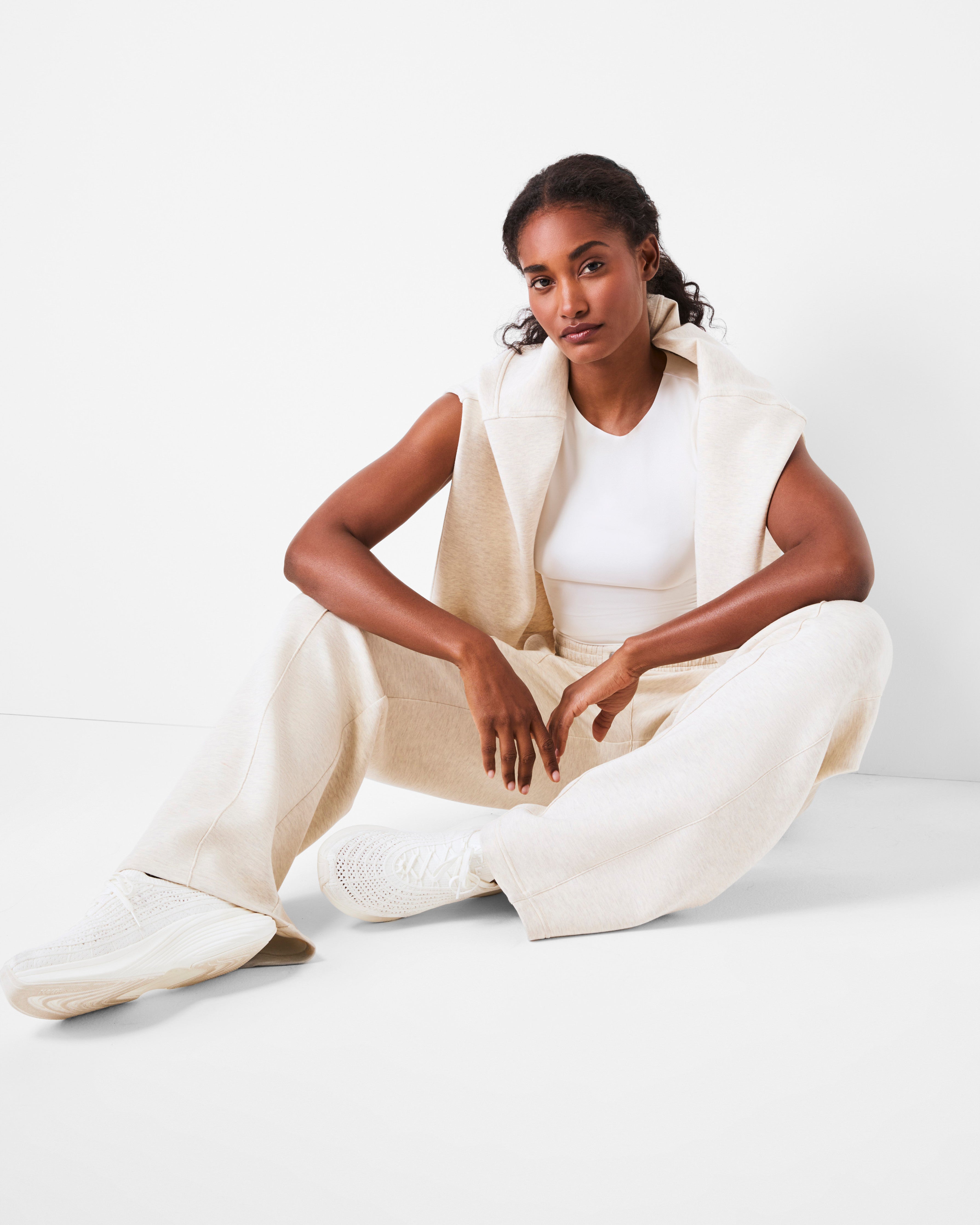 SPANX AirEssentials® Brushed Straight Leg Pant | Heather Cream