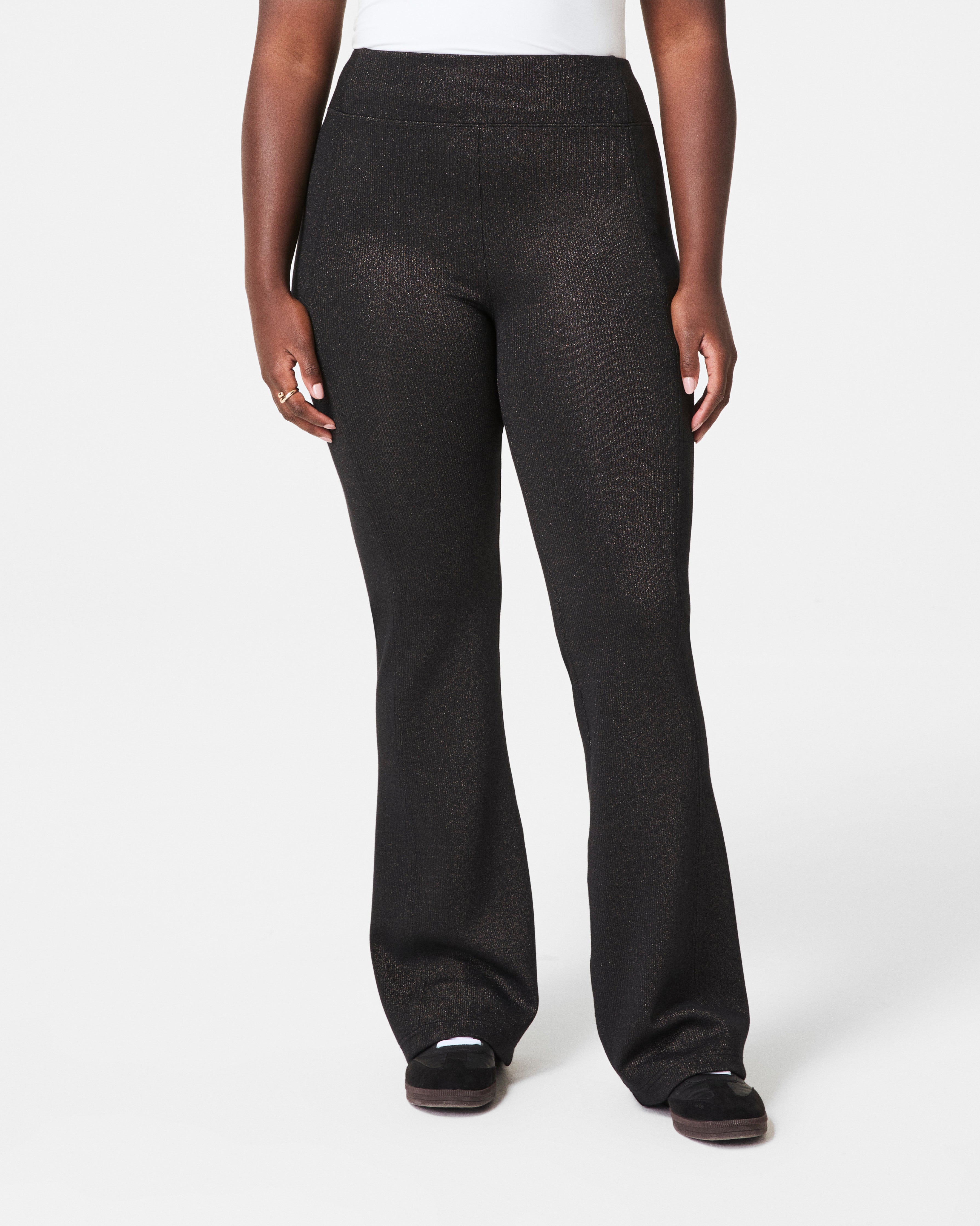 SPANX AirEssentials® Slim Flare Pant with Shimmer | Very Black / Silver Shimmer