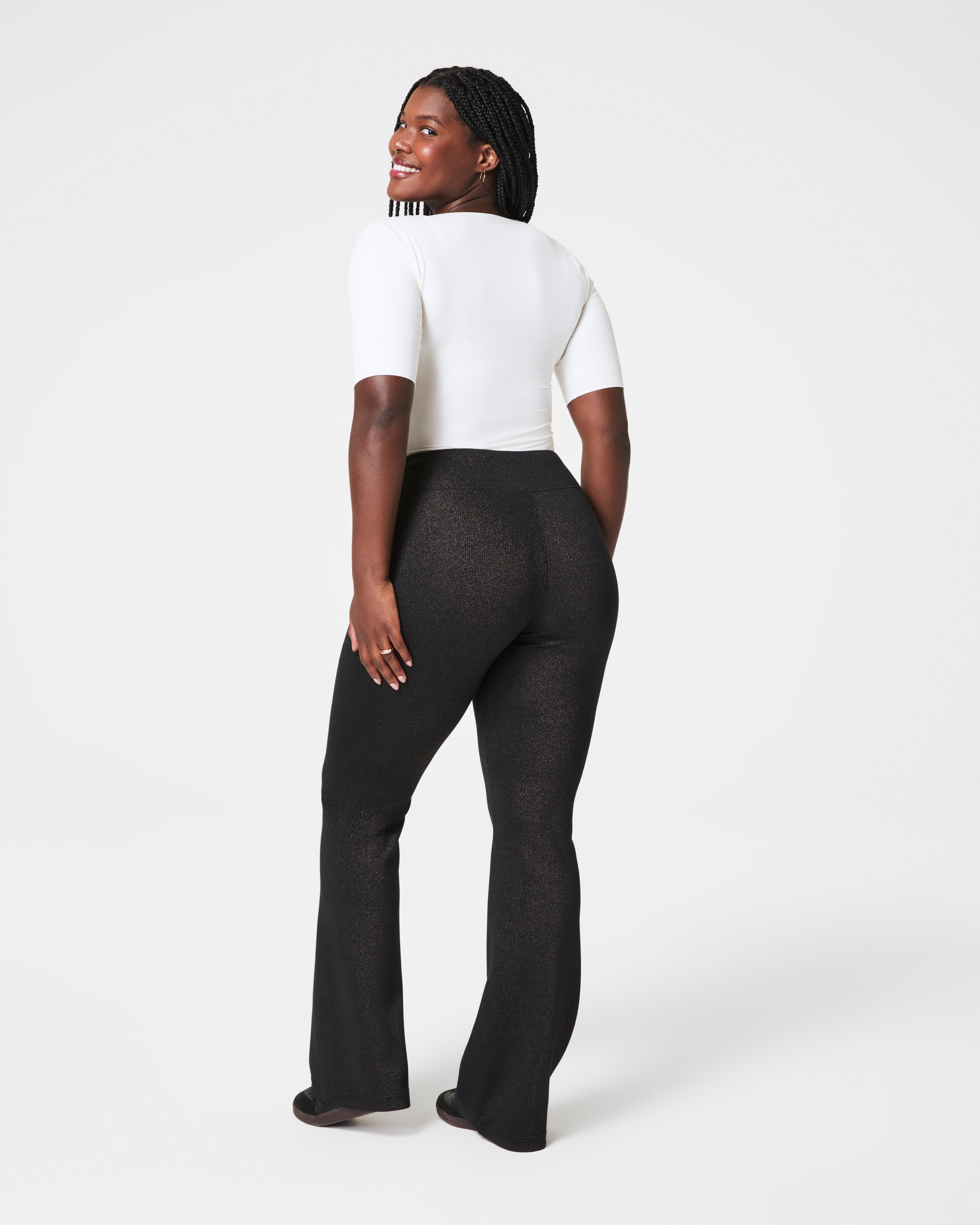 SPANX AirEssentials® Slim Flare Pant with Shimmer | Very Black / Silver Shimmer