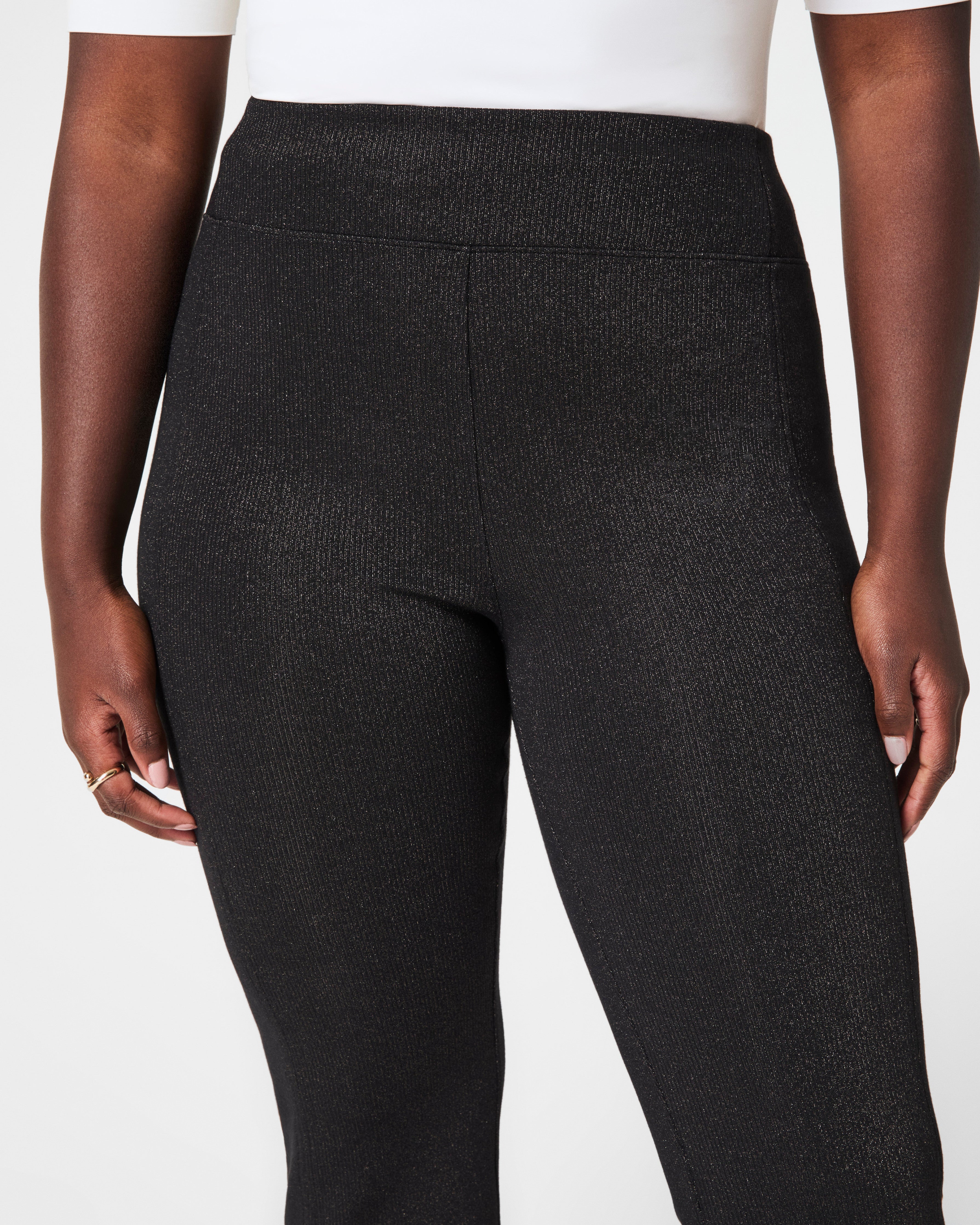 SPANX AirEssentials® Slim Flare Pant with Shimmer | Very Black / Silver Shimmer
