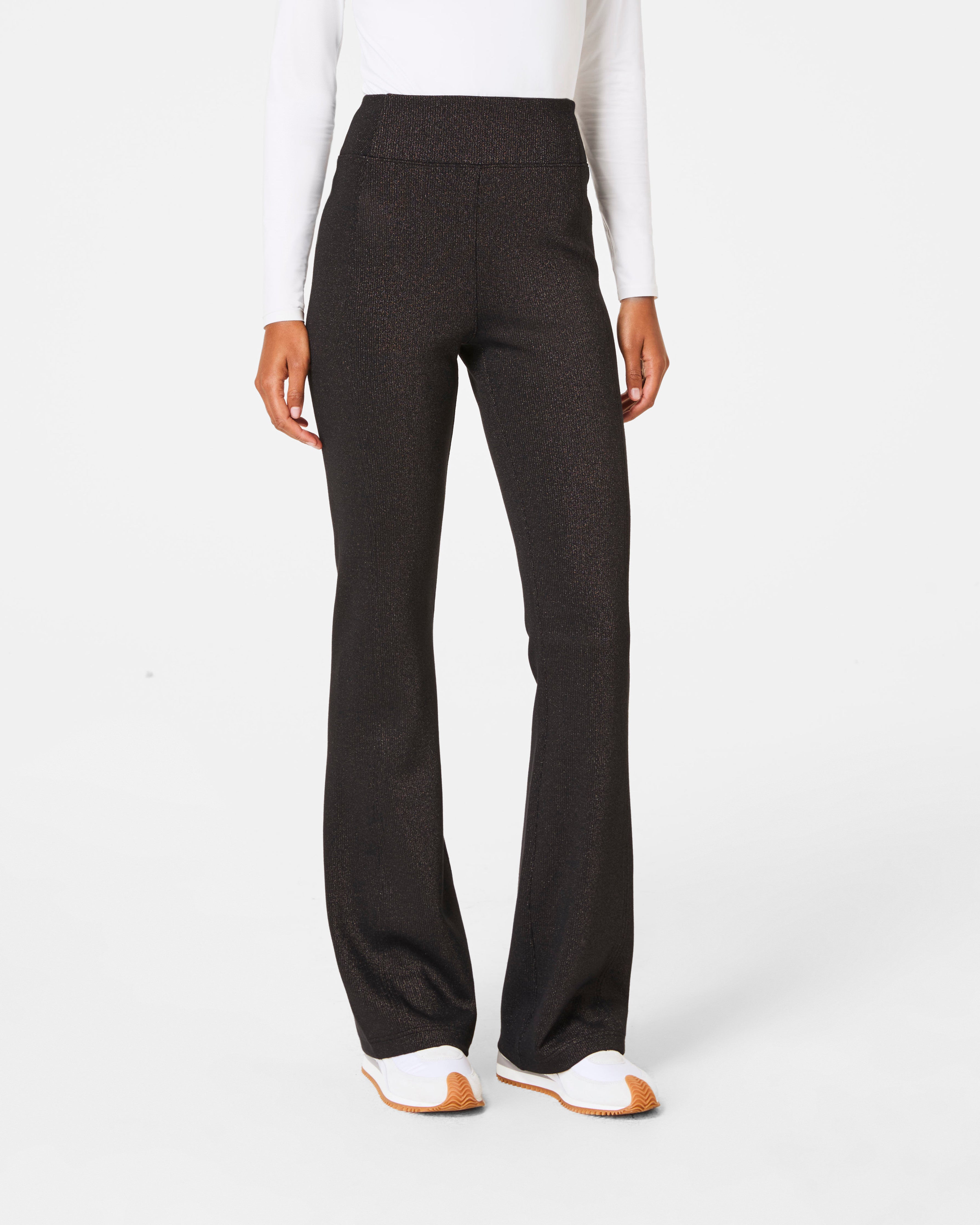 SPANX AirEssentials® Slim Flare Pant with Shimmer | Very Black / Silver Shimmer