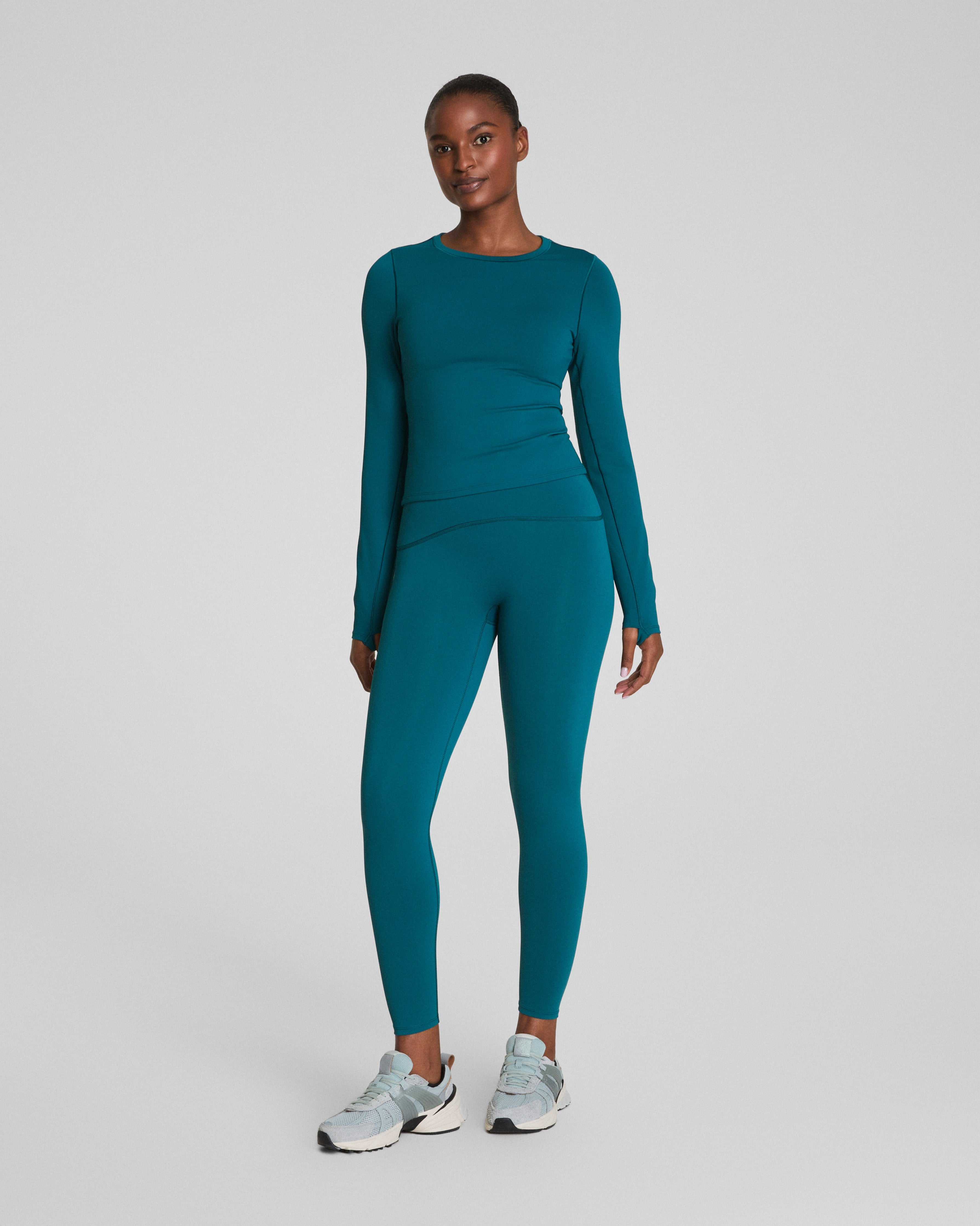 SPANXshape™ Get Moving Long Sleeve Top with SecretSweat Tech | Light Emerald Bay