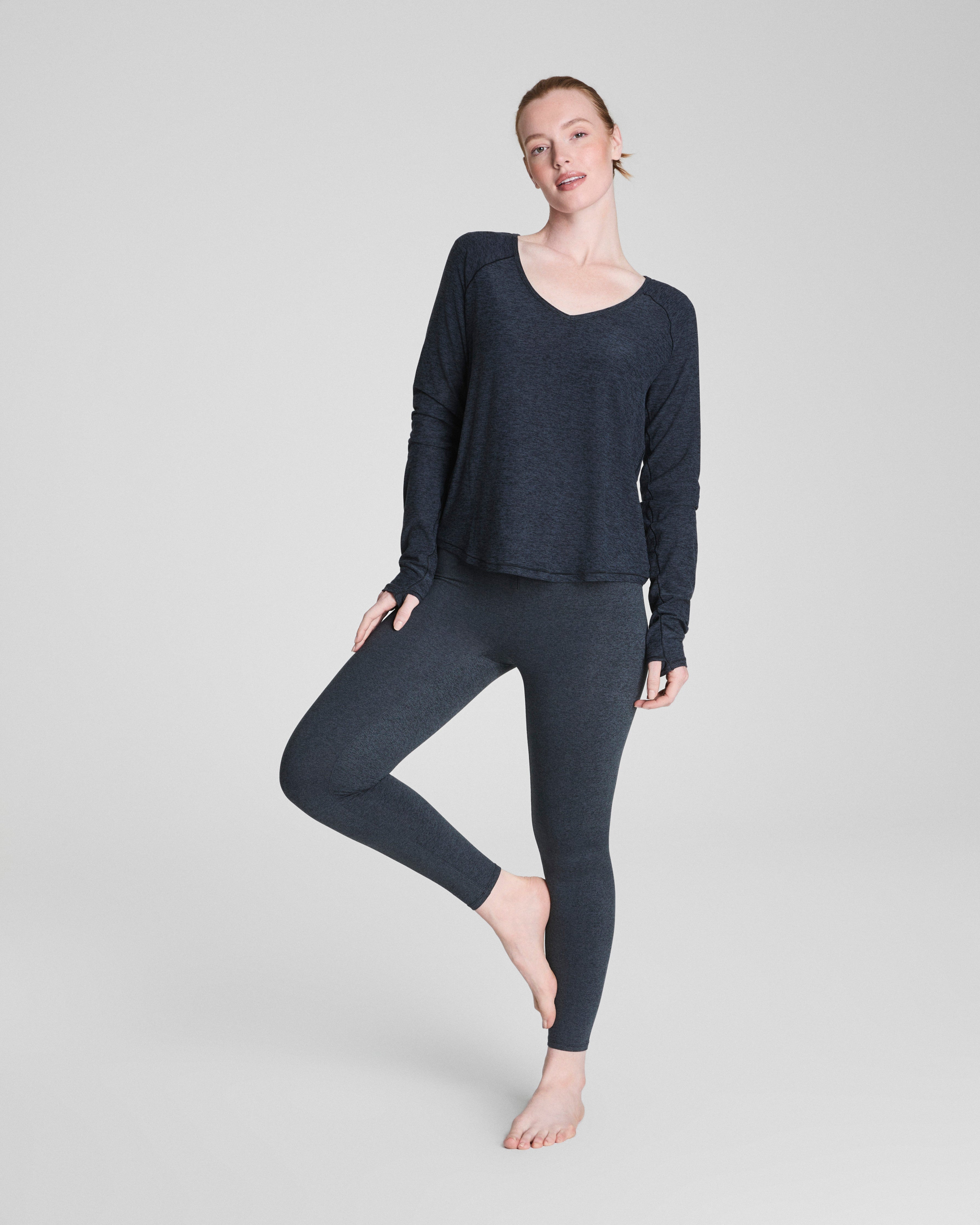 SPANX® SoftStretch Long Sleeve V-Neck Top | Very Black / Light Very Black