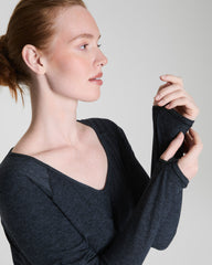 SPANX® SoftStretch Long Sleeve V-Neck Top | Very Black / Light Very Black